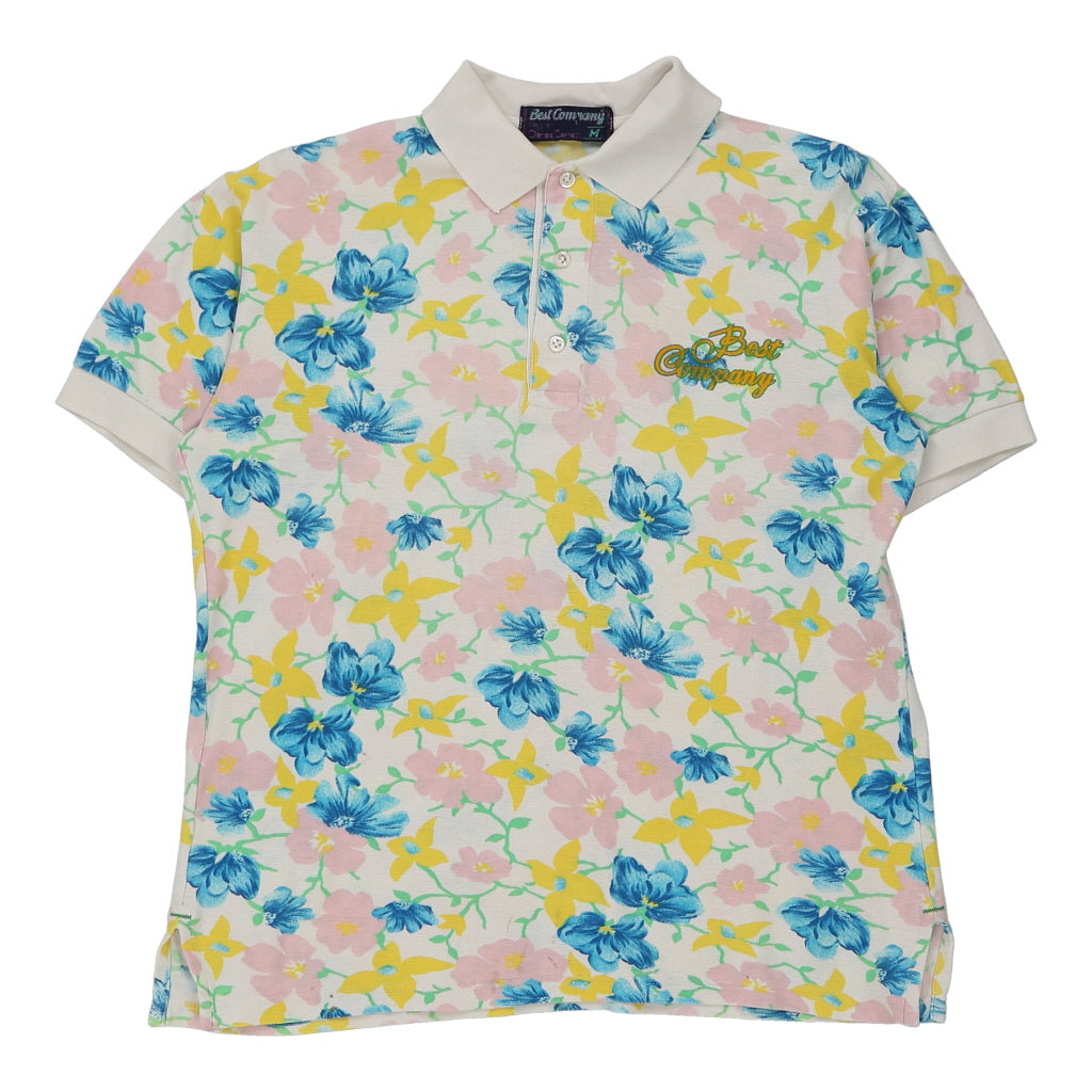 Best Company Floral Polo Shirt - Medium White Cotton Refurbished - Thrifted (note: this is a term often used to describe second- refurbished available on Cerqular