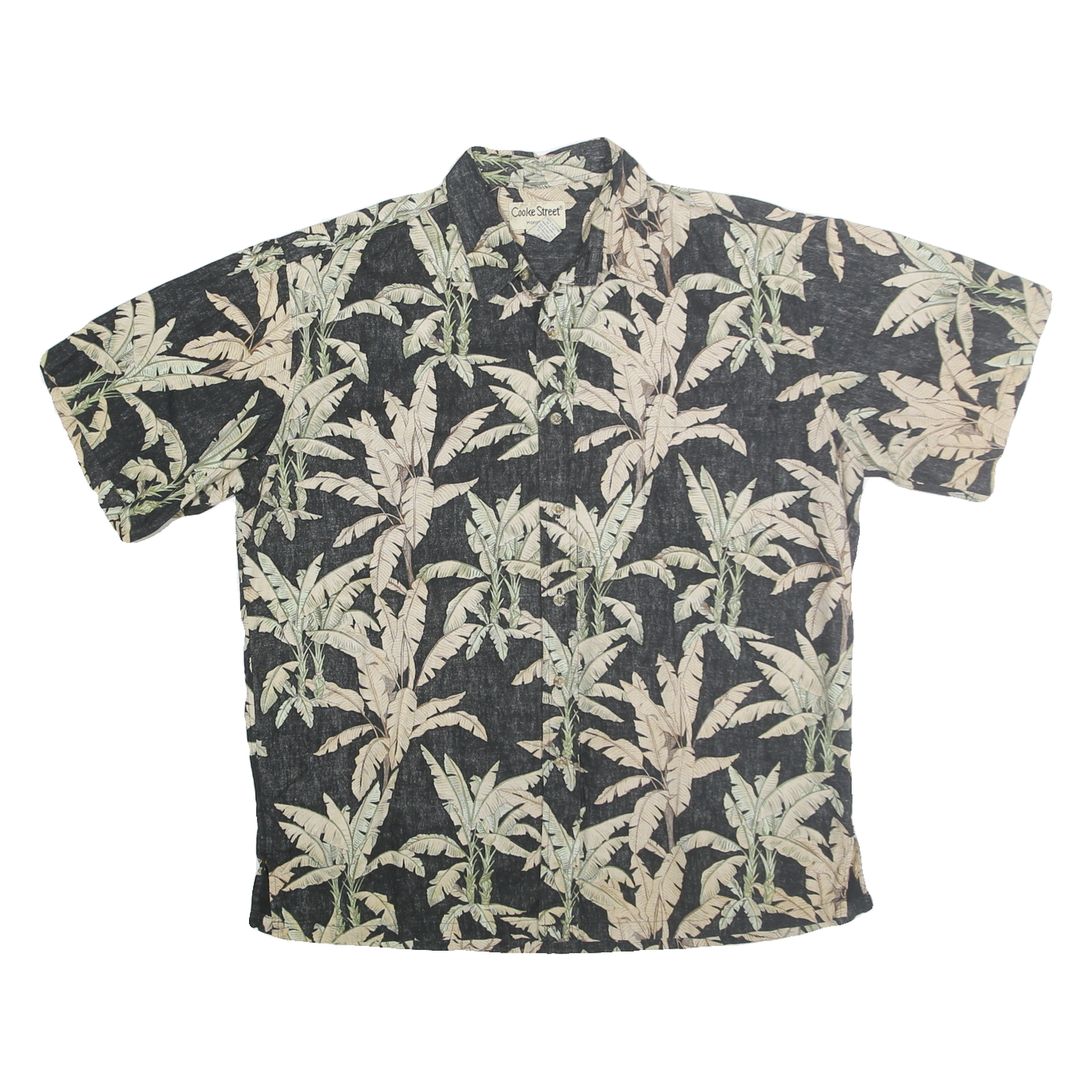 COOKE STREET Mens Black & Cream Tropical Print Cotton Shirt XL Short Sleeve Refurbished - N/A refurbished available on Cerqular