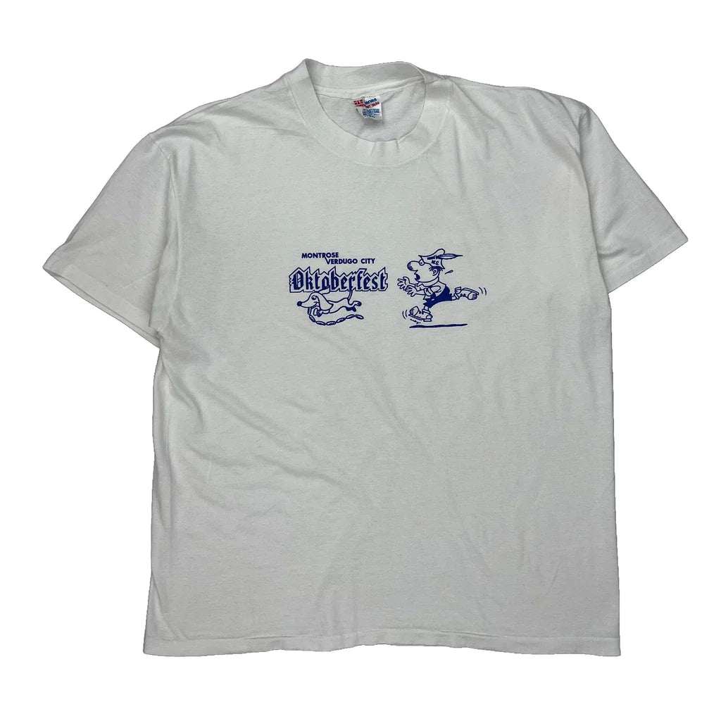 Oktoberfest Hanes Graphic T-Shirt - XL White Cotton Blend Refurbished - Thrifted (note: this is a term often used to describe second- refurbished available on Cerqular