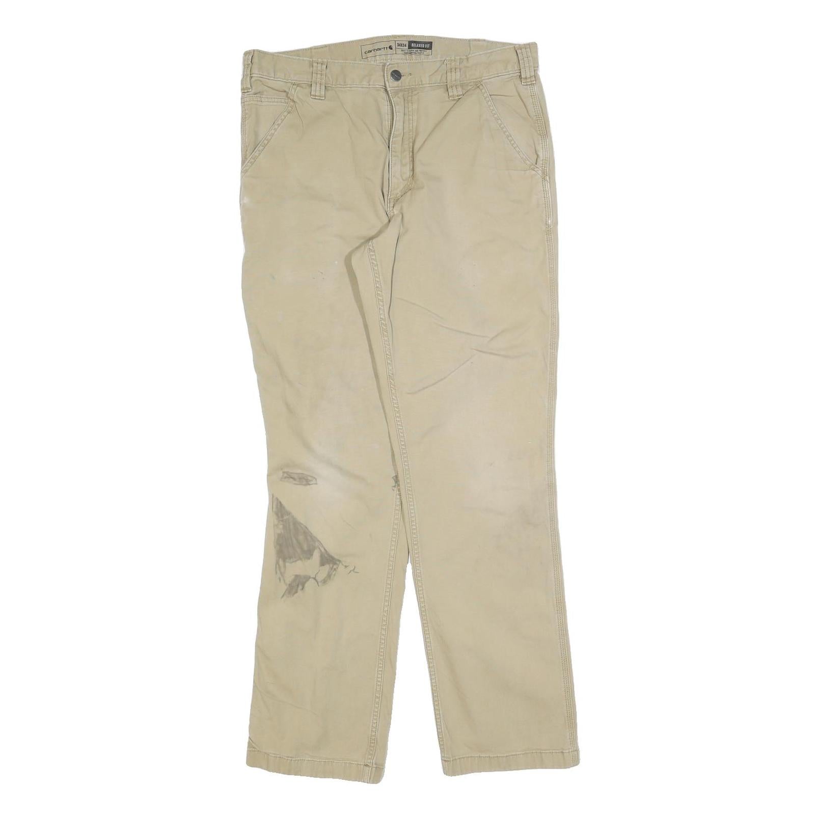 CARHARTT Mens Cotton Blend Beige Relaxed Straight Trousers W34 L31 Workwear Refurbished - N/A refurbished available on Cerqular