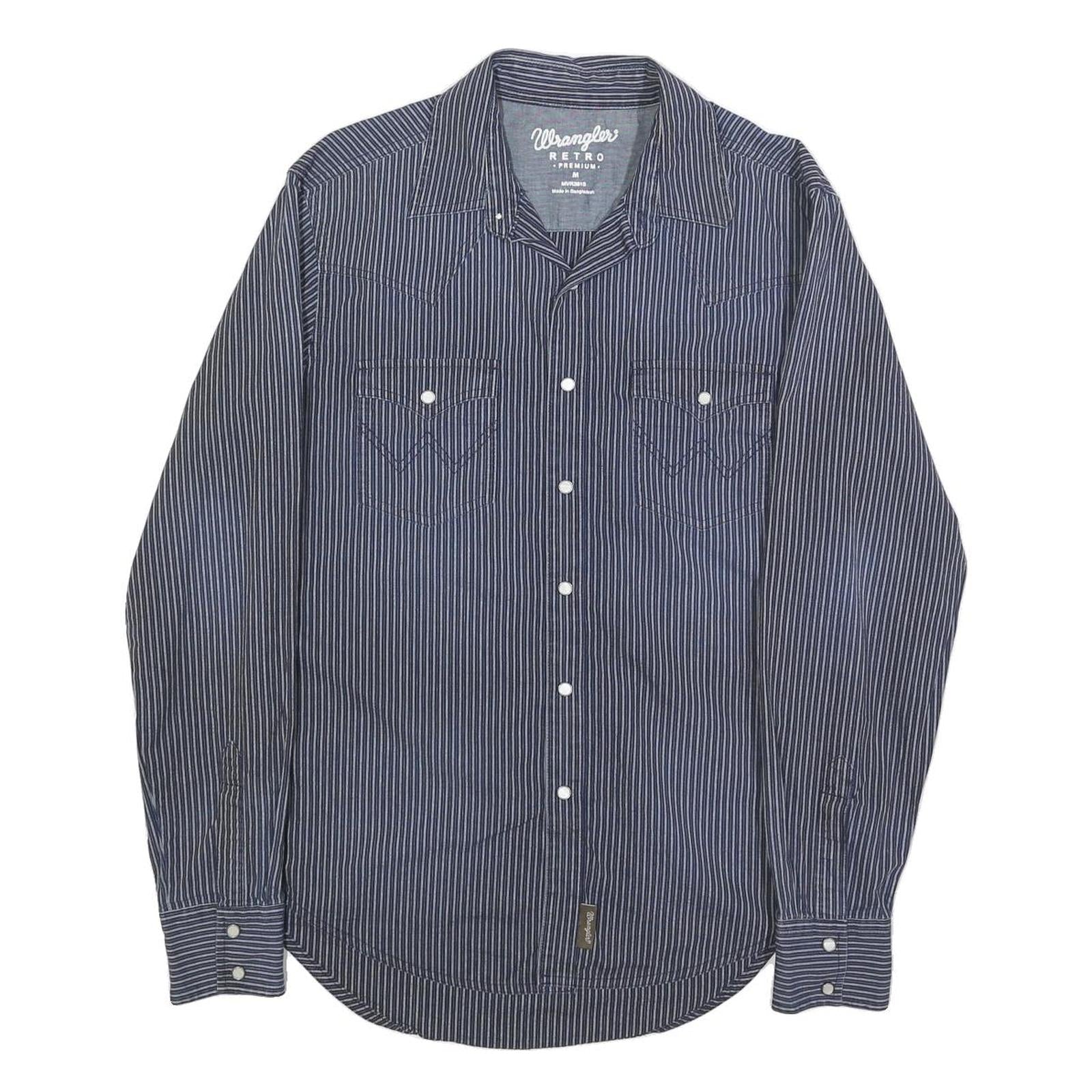 WRANGLER Mens Blue Stripe Button Shirt Retro M Cotton Casual Western Style Refurbished - N/A refurbished available on Cerqular