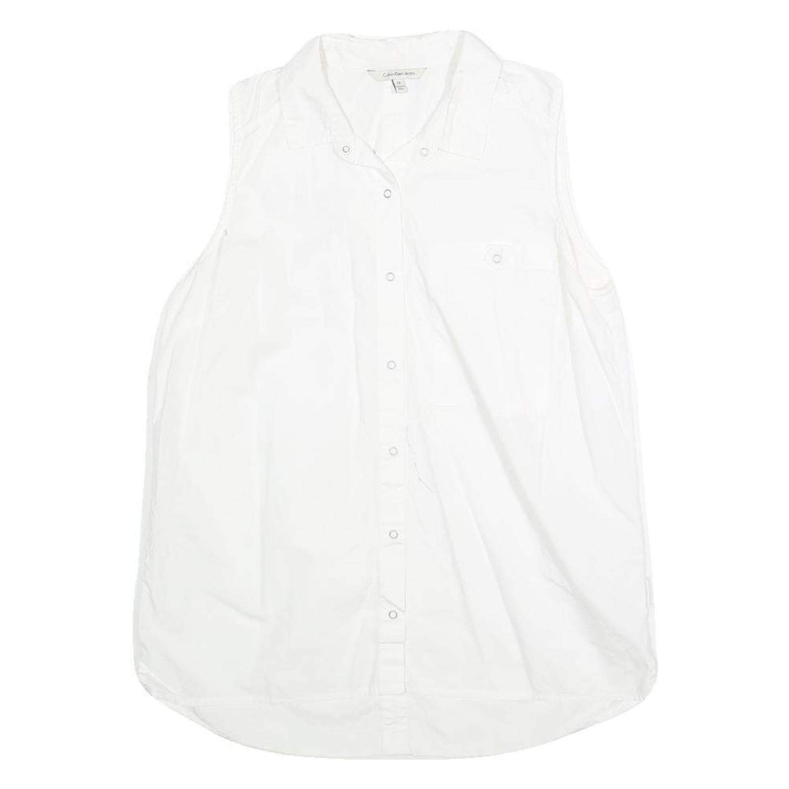 CALVIN KLEIN JEANS Womens White Sleeveless Shirt M Cotton Blend Casual Top Refurbished - N/A refurbished available on Cerqular