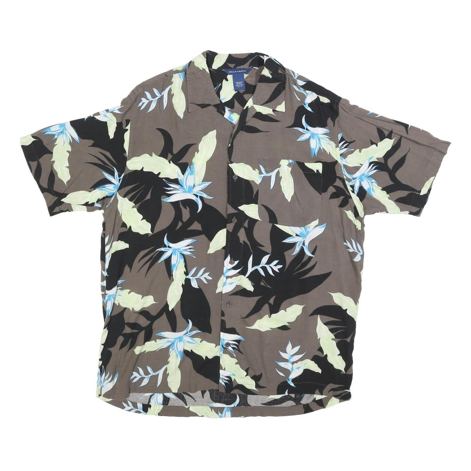 FALLS CREEK Mens Brown & Black Floral Rayon Shirt M Tropical Pattern Casual Refurbished - N/A refurbished available on Cerqular