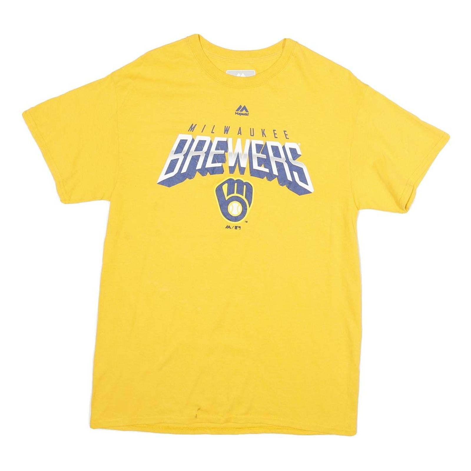 MAJESTIC Mens Yellow Milwaukee Brewers Graphic T-Shirt M Short Sleeve Crew Neck Refurbished - N/A refurbished available on Cerqular