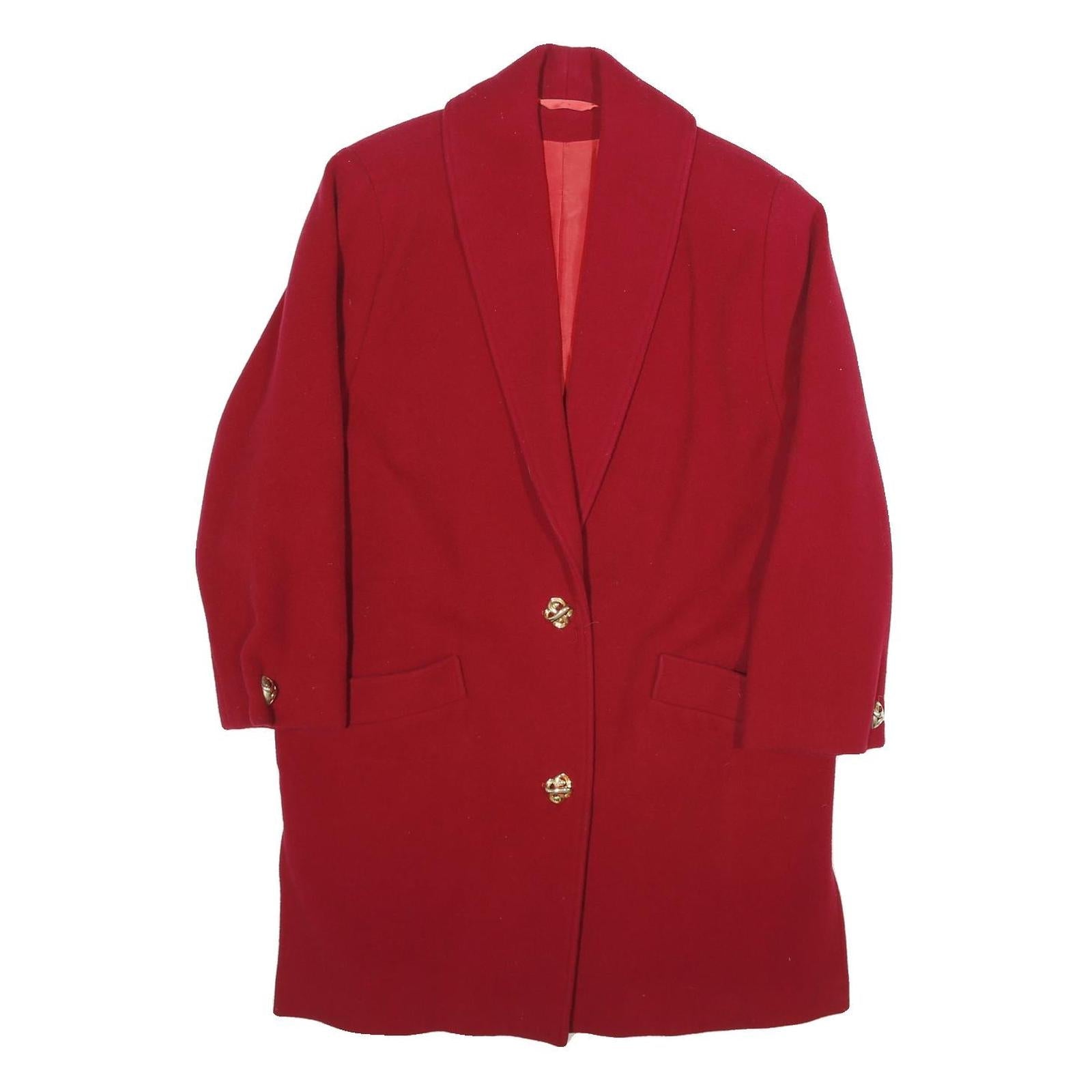 Womens Red Wool Blend Button Jacket M Plain Classic Fit Long Sleeve Refurbished - N/A refurbished available on Cerqular