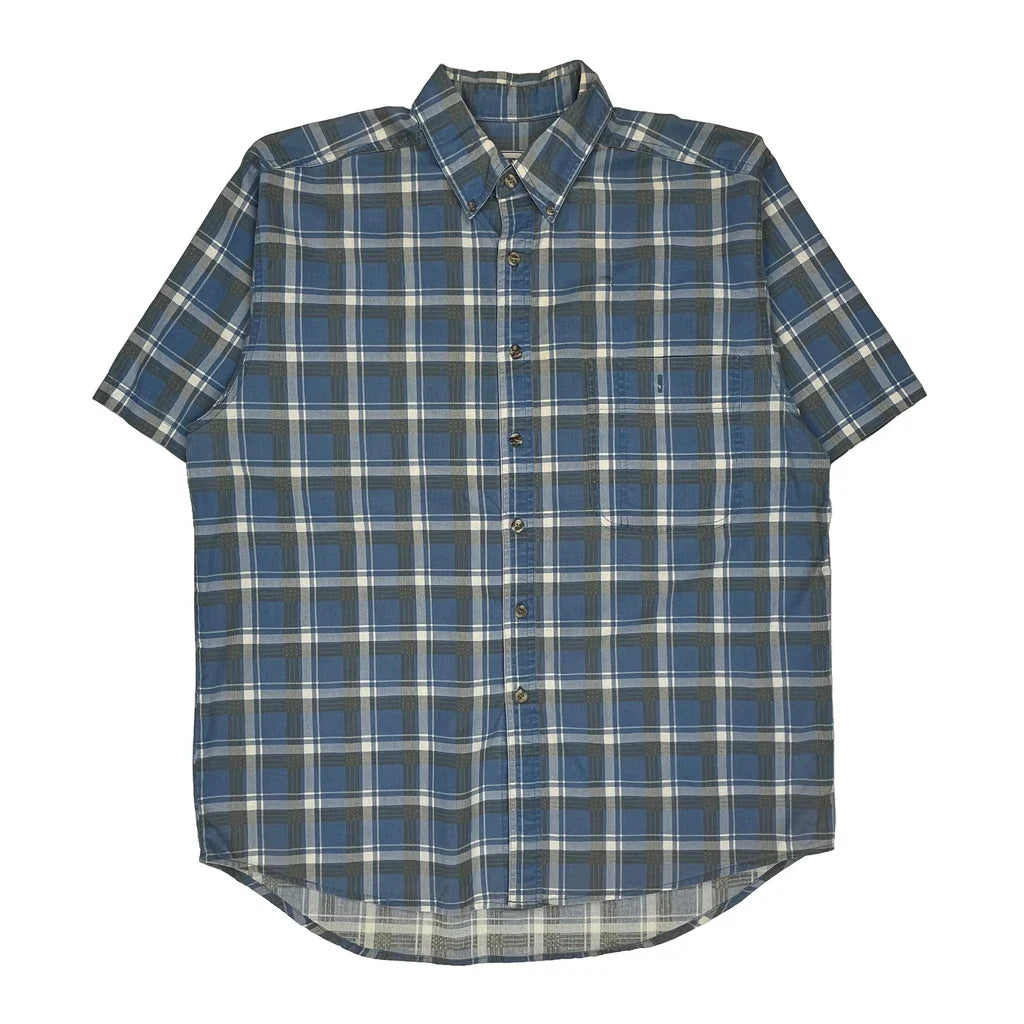 Rugged Wear Wrangler Checked Short Sleeve Shirt - Large Blue Cotton Refurbished - Thrifted (note: this is a term often used to describe second- refurbished available on Cerqular
