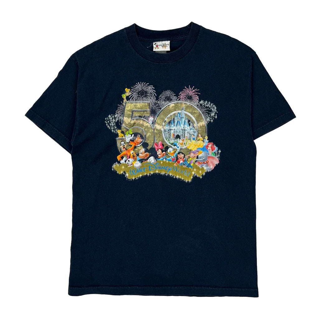 50Th Anniversary Disney Graphic T-Shirt - Small Black Cotton Refurbished - Thrifted (note: this is a term often used to describe second- refurbished available on Cerqular