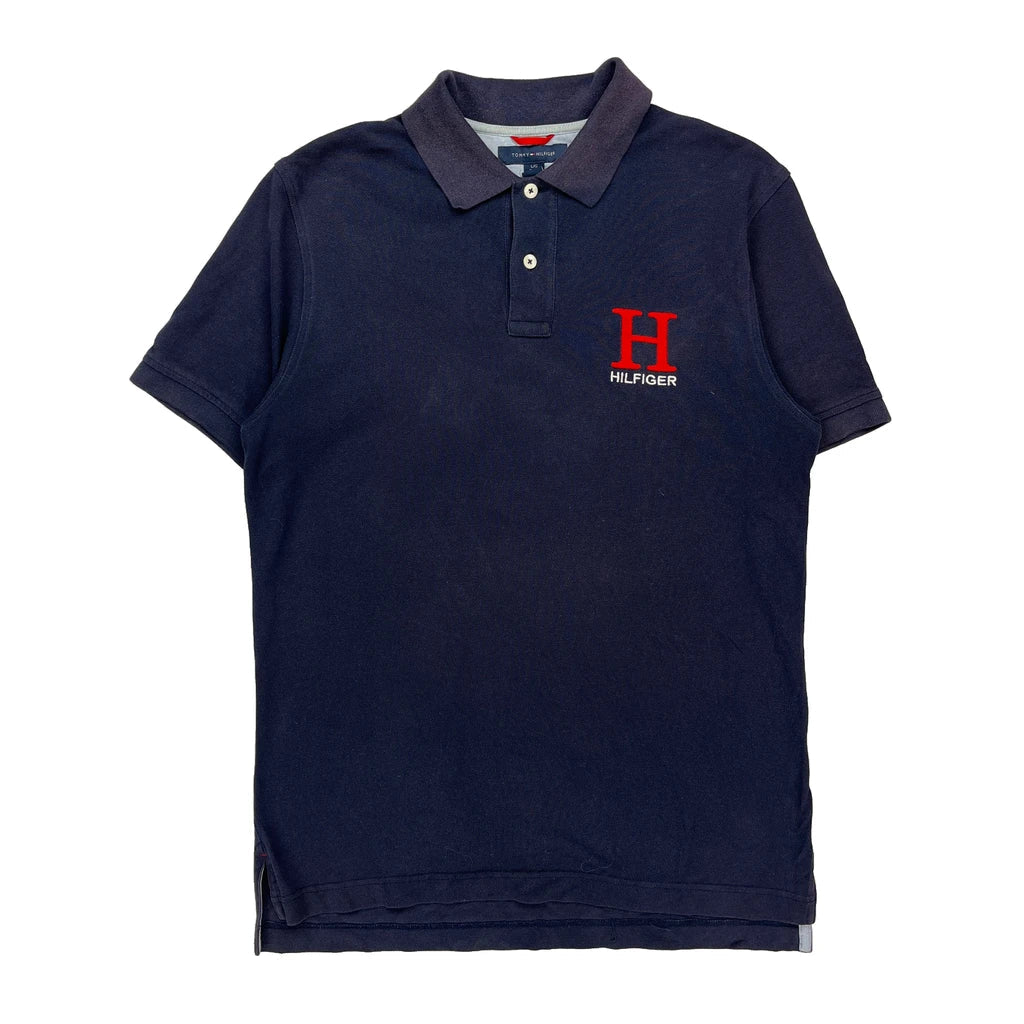 Tommy Hilfiger Slim Fit Polo Shirt - Large Navy Cotton Refurbished - Thrifted (note: this is a term often used to describe second- refurbished available on Cerqular