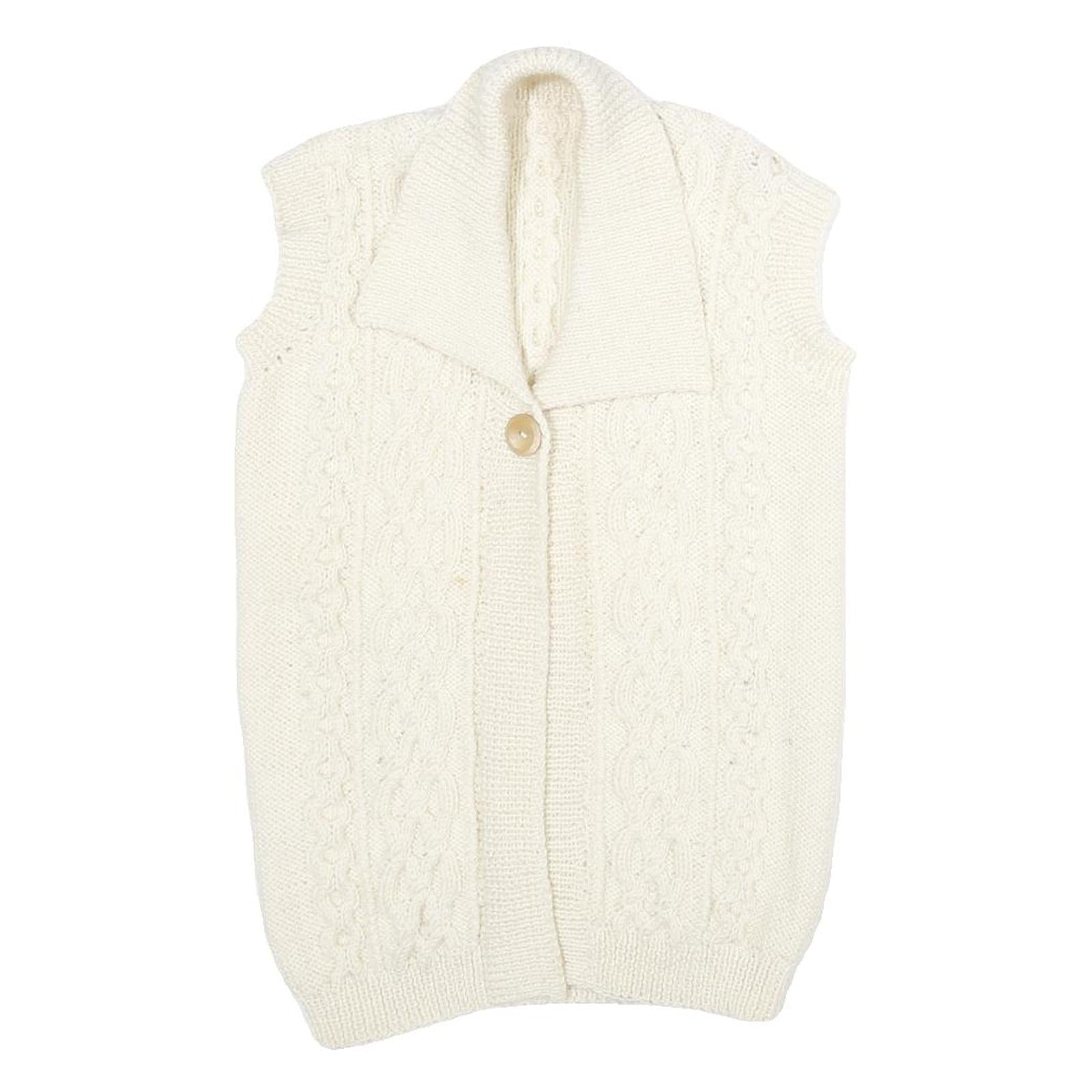 Womens Cream Cable Knit Wool Jumper Shawl Collar Pullover M Sleeveless Button Refurbished - N/A refurbished available on Cerqular