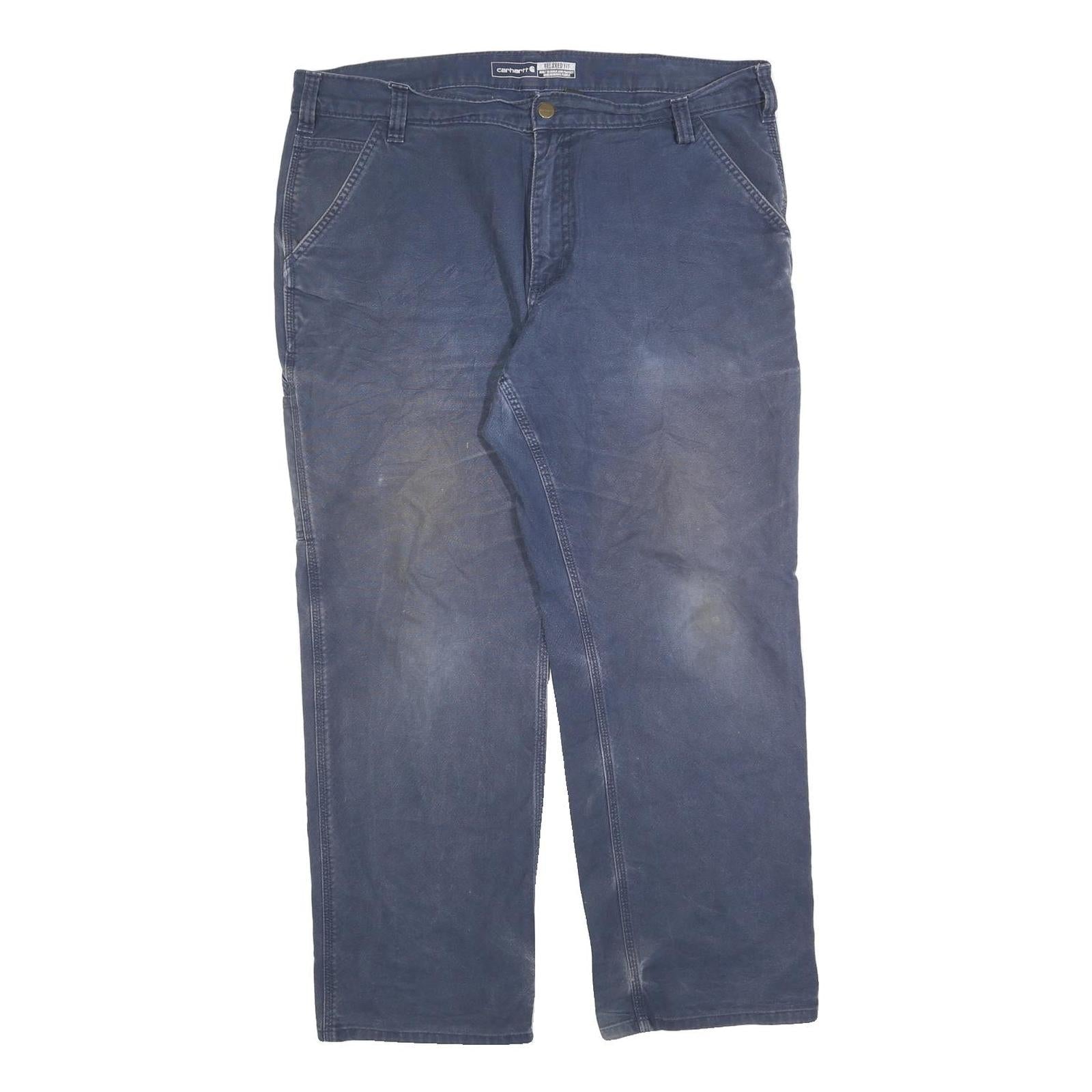 CARHARTT Mens Cotton Blend Navy Regular Fit Straight Trousers W38 L30 Workwear Refurbished - N/A refurbished available on Cerqular