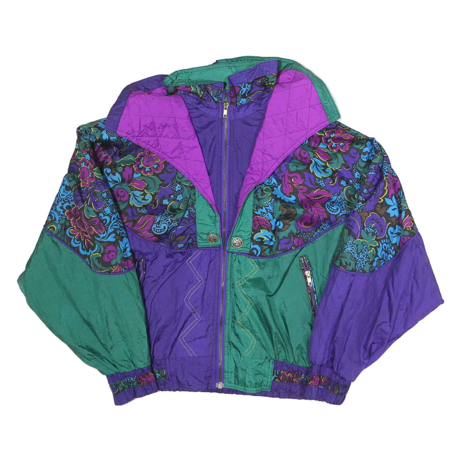 OTELLO PELLO Mens Green & Purple Patterned Zip Jacket S Polyester Retro Refurbished - N/A refurbished available on Cerqular
