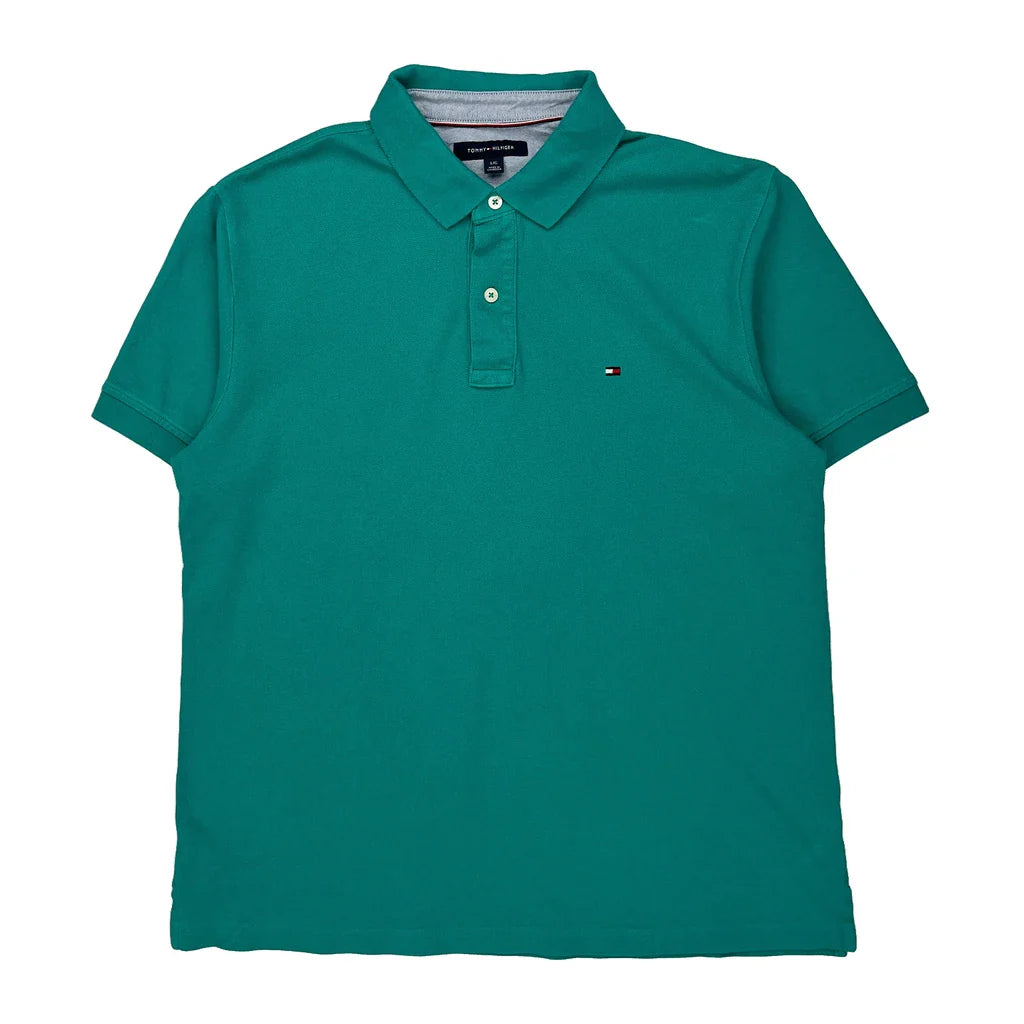Tommy Hilfiger Polo Shirt - Large Green Cotton Refurbished - Thrifted (note: this is a term often used to describe second- refurbished available on Cerqular