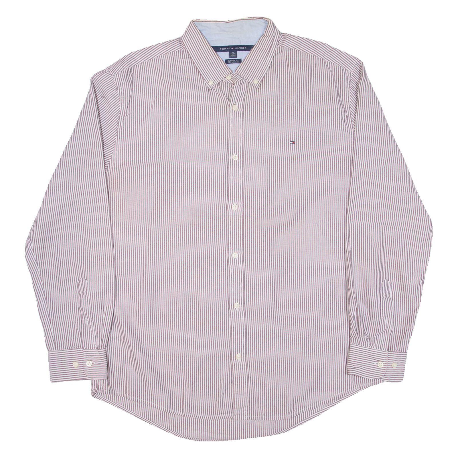 TOMMY HILFIGER Custom Fit Mens Shirt Brown Striped Long Sleeve XL Refurbished - N/A refurbished available on Cerqular
