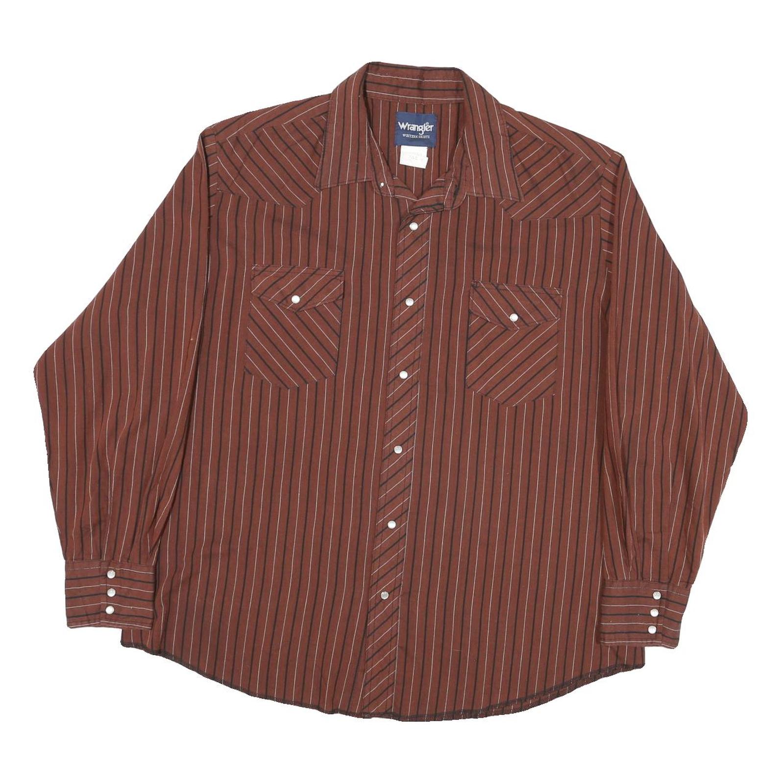 WRANGLER Mens Brown Striped Western Shirt XL Cotton Blend Button Long Sleeve Refurbished - N/A refurbished available on Cerqular