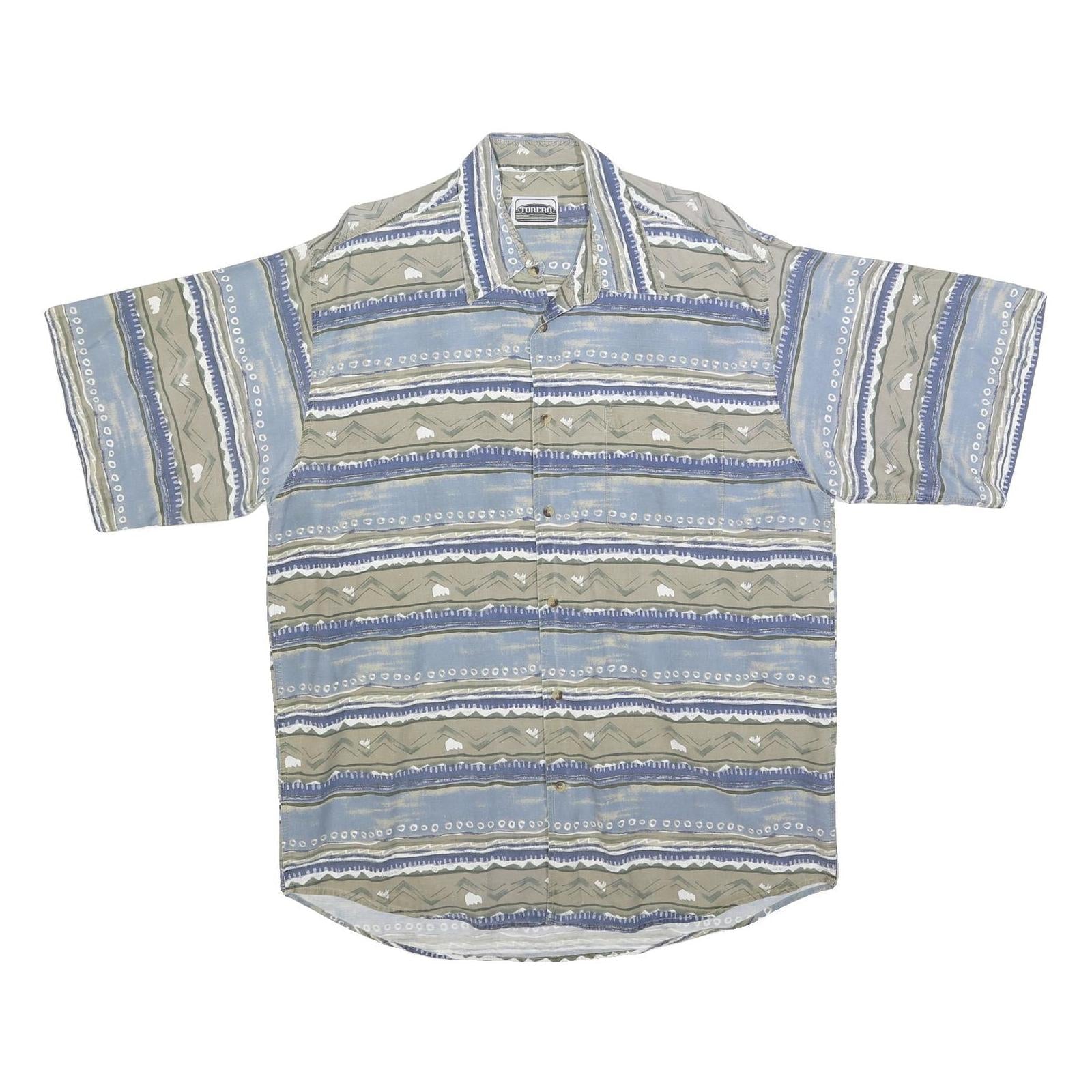 TORERO Mens Blue & Beige Pattern Shirt XL Cotton Blend Casual Summer Refurbished - N/A refurbished available on Cerqular