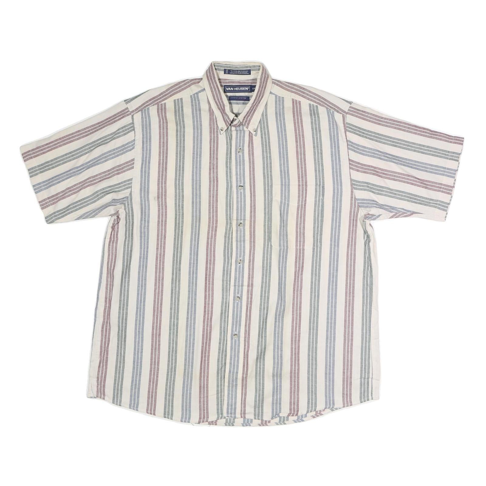 VAN HEUSEN Mens White & Multi Stripe Cotton Shirt L Button Down Casual Summer Refurbished - N/A refurbished available on Cerqular