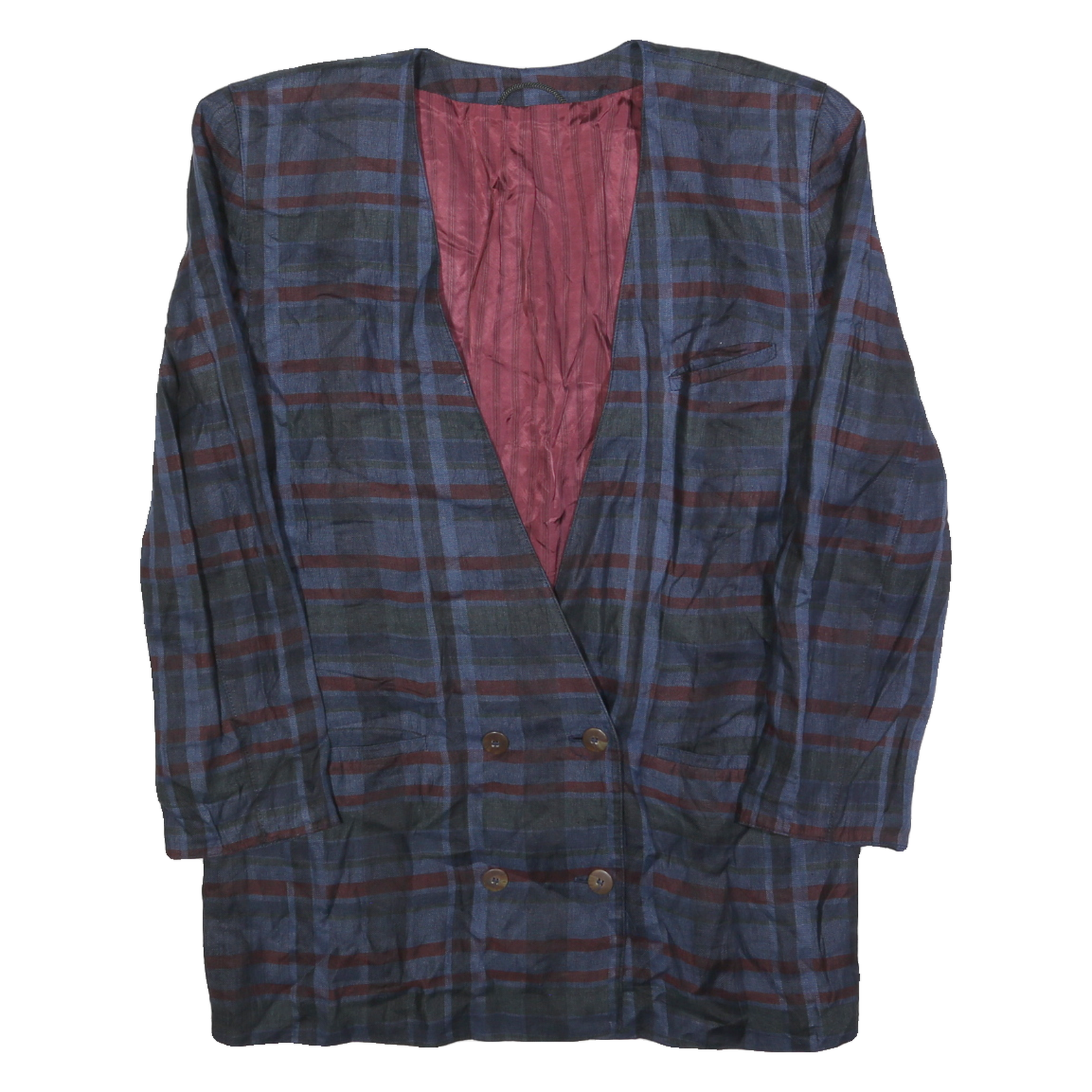 SPOTLIGHT Womens Blue & Brown Long Sleeve Button Cotton Blend Jacket L Check Refurbished - N/A refurbished available on Cerqular