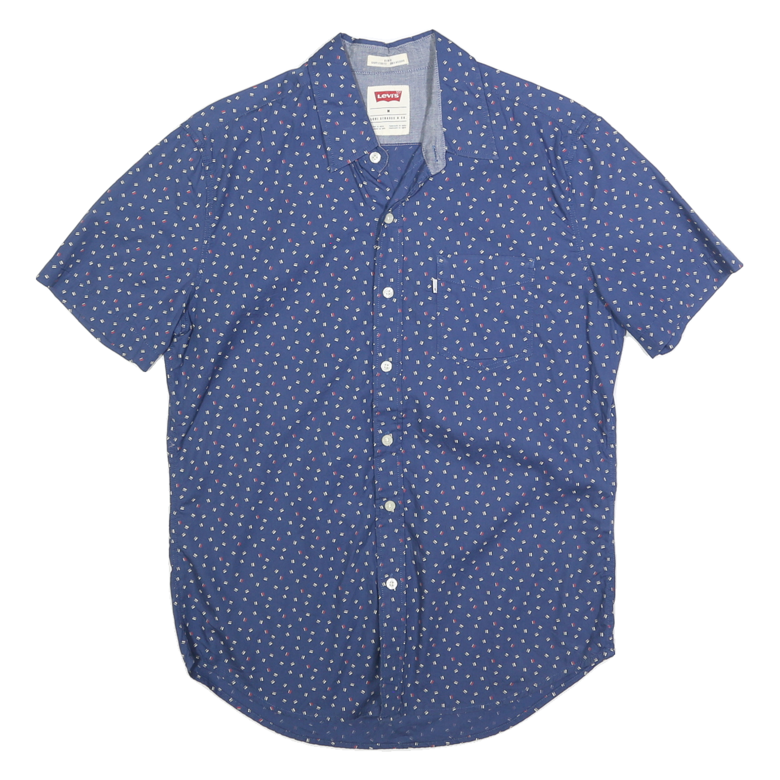 LEVI'S Mens Blue Printed Cotton Blend Shirt M Casual Short Sleeve Button Down Refurbished - N/A refurbished available on Cerqular