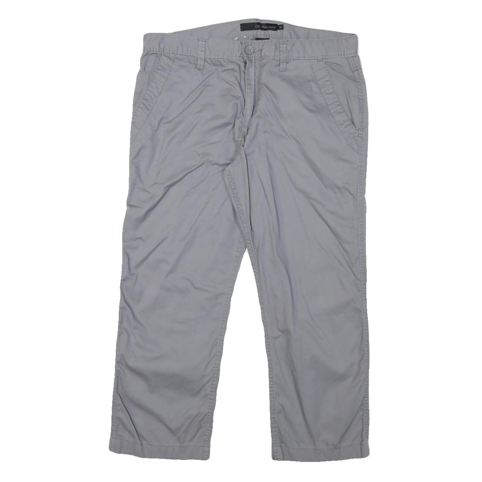 CALVIN KLEIN Womens Cotton Blend Grey Regular Fit Straight Leg Trousers W32 L24 Refurbished - N/A refurbished available on Cerqular
