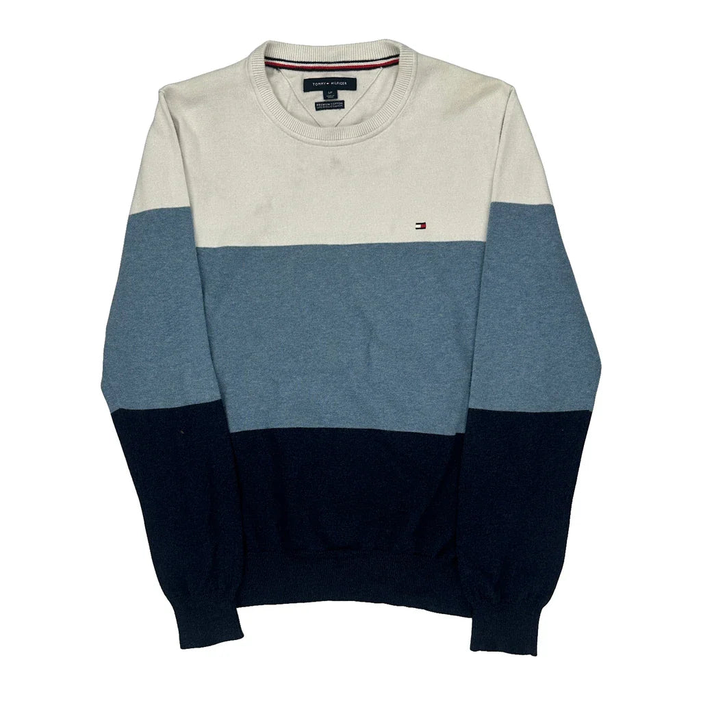 Tommy Hilfiger Striped Jumper - Small Blue Cotton Refurbished - Thrifted (note: this is a term often used to describe second- refurbished available on Cerqular