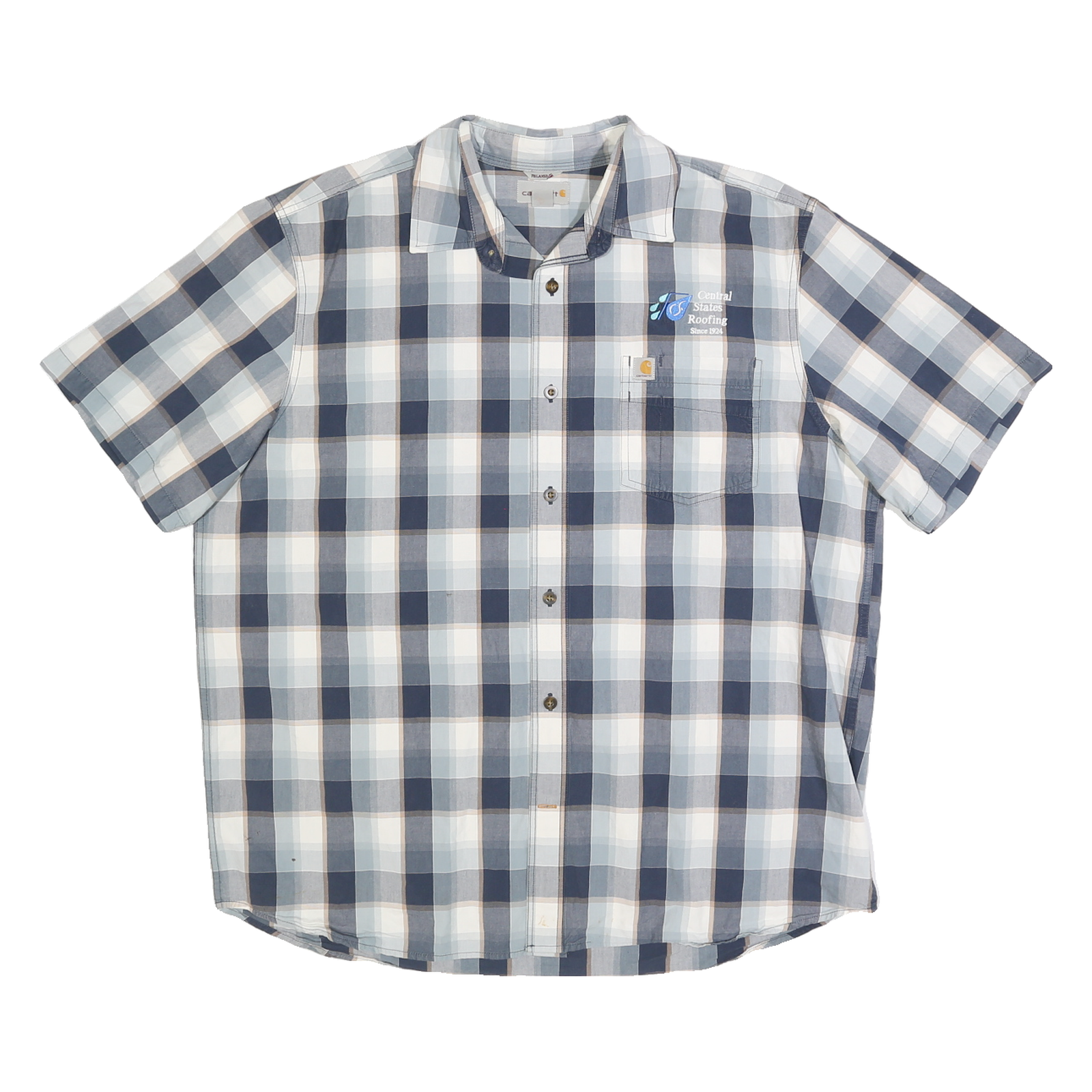 CARHARTT Mens Blue & White Check Shirt XL Cotton Blend Short Sleeve Casual Refurbished - N/A refurbished available on Cerqular