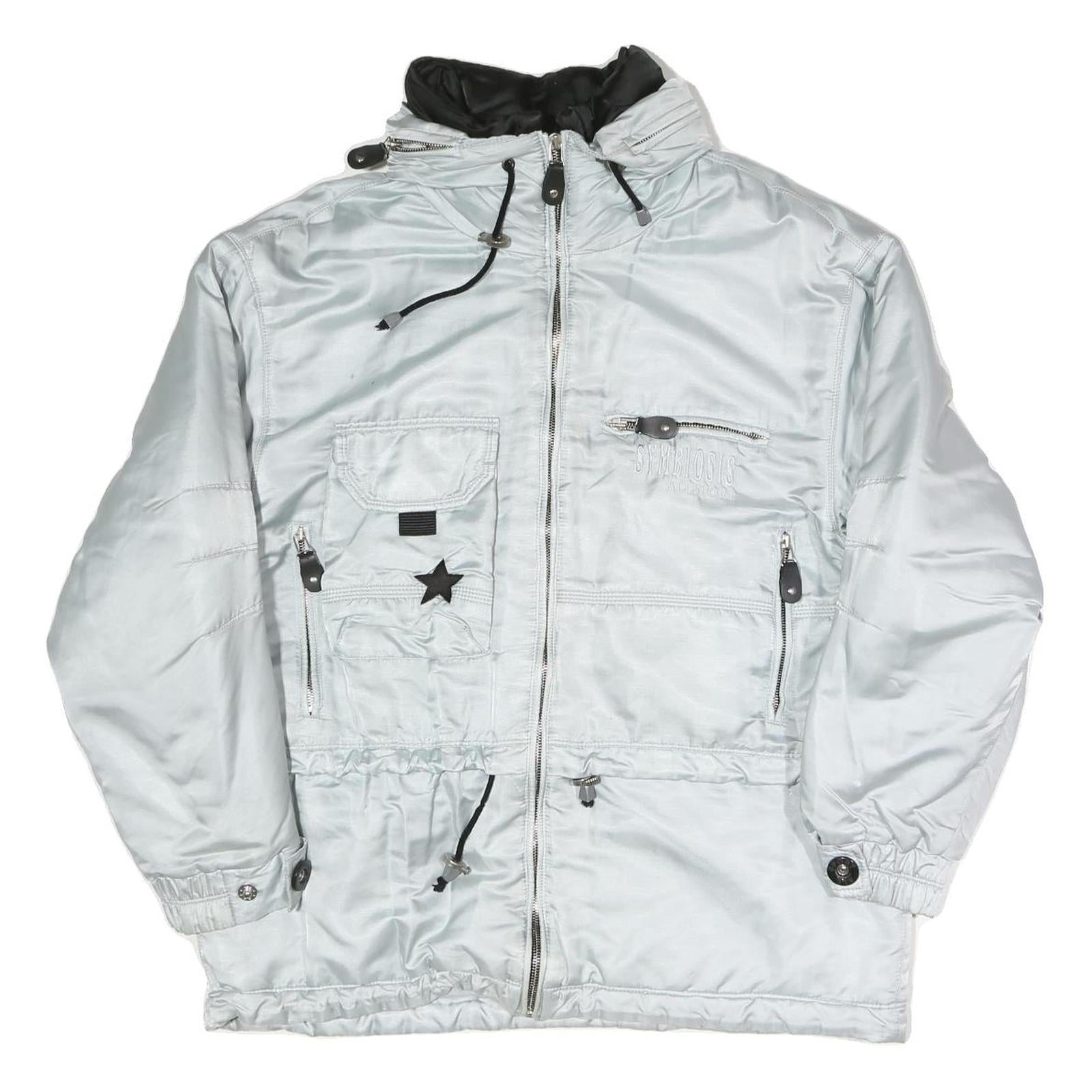 SYMBIOSIS Womens Silver Light Grey Casual Jacket L Polyester Blend Plain Zip Refurbished - N/A refurbished available on Cerqular