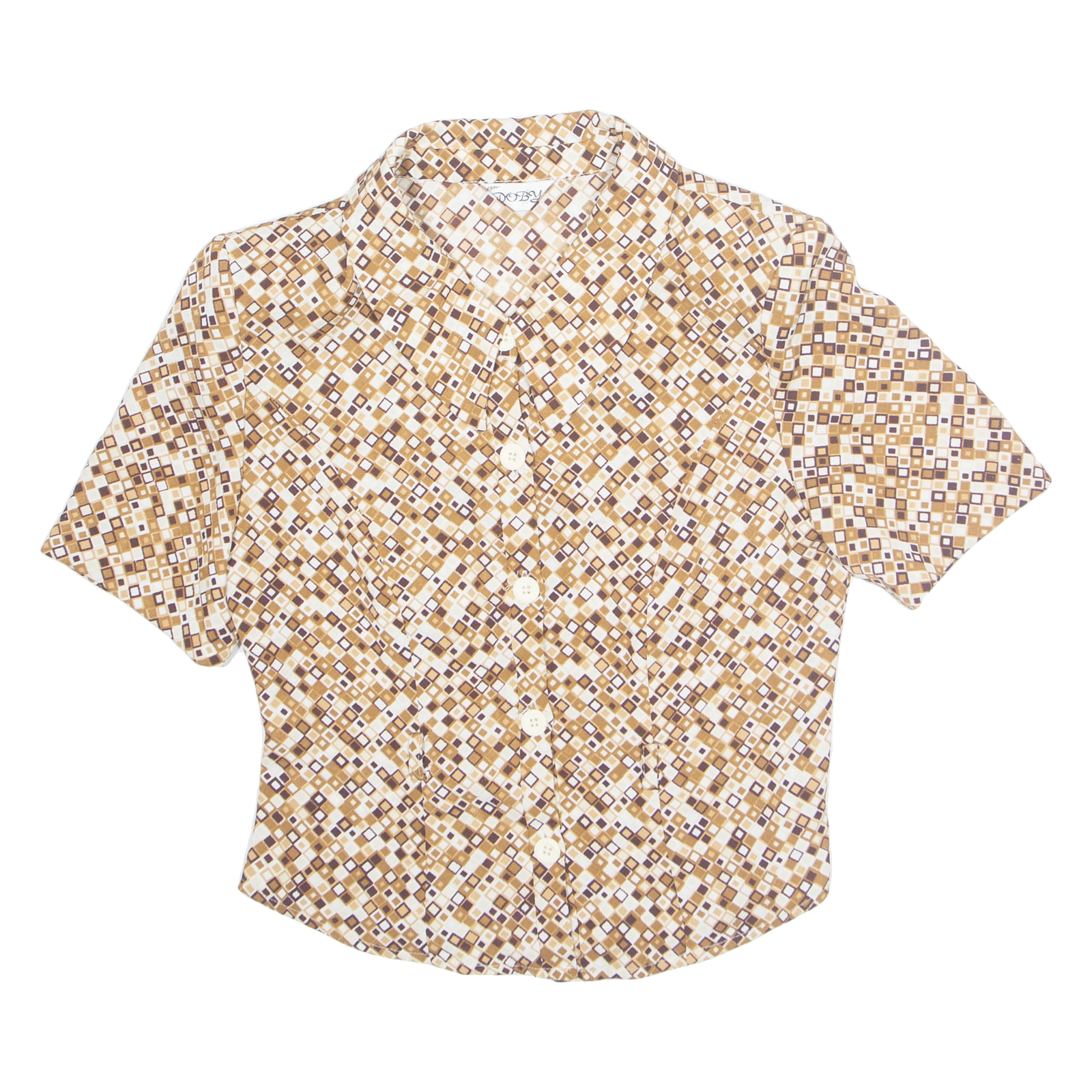 Cropped Womens Printed Shirt Brown Collared Geometric M Refurbished - N/A refurbished available on Cerqular