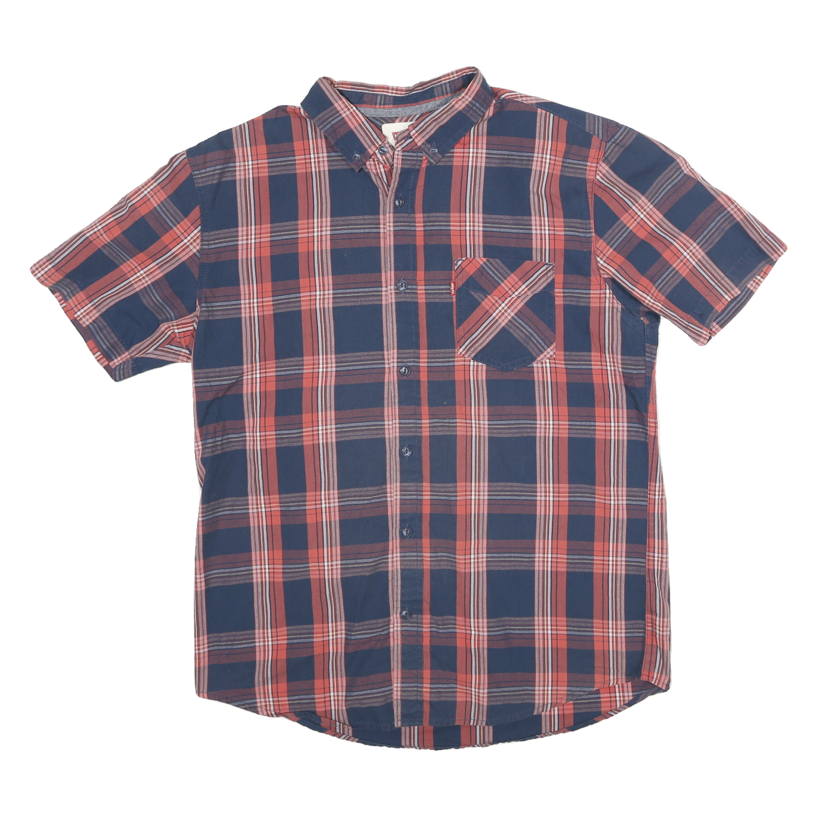 LEVI'S Mens Blue & Red Check Shirt M Casual Cotton Blend Button Down Short Refurbished - N/A refurbished available on Cerqular