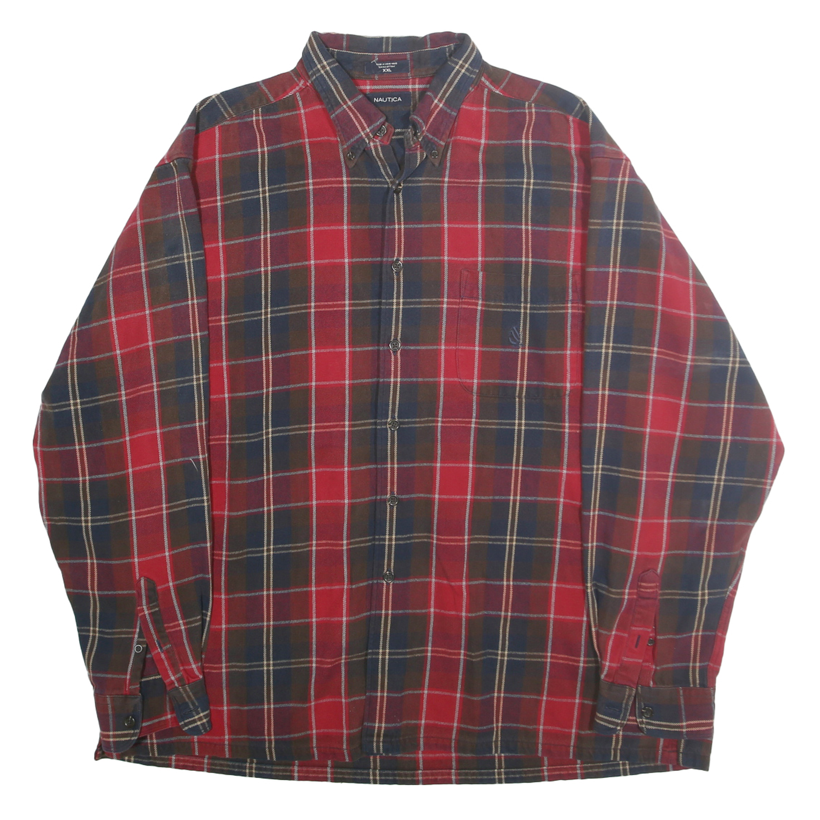 NAUTICA Mens Red & Brown Check Shirt 2XL Button-Down Long Sleeve Cotton Refurbished - N/A refurbished available on Cerqular