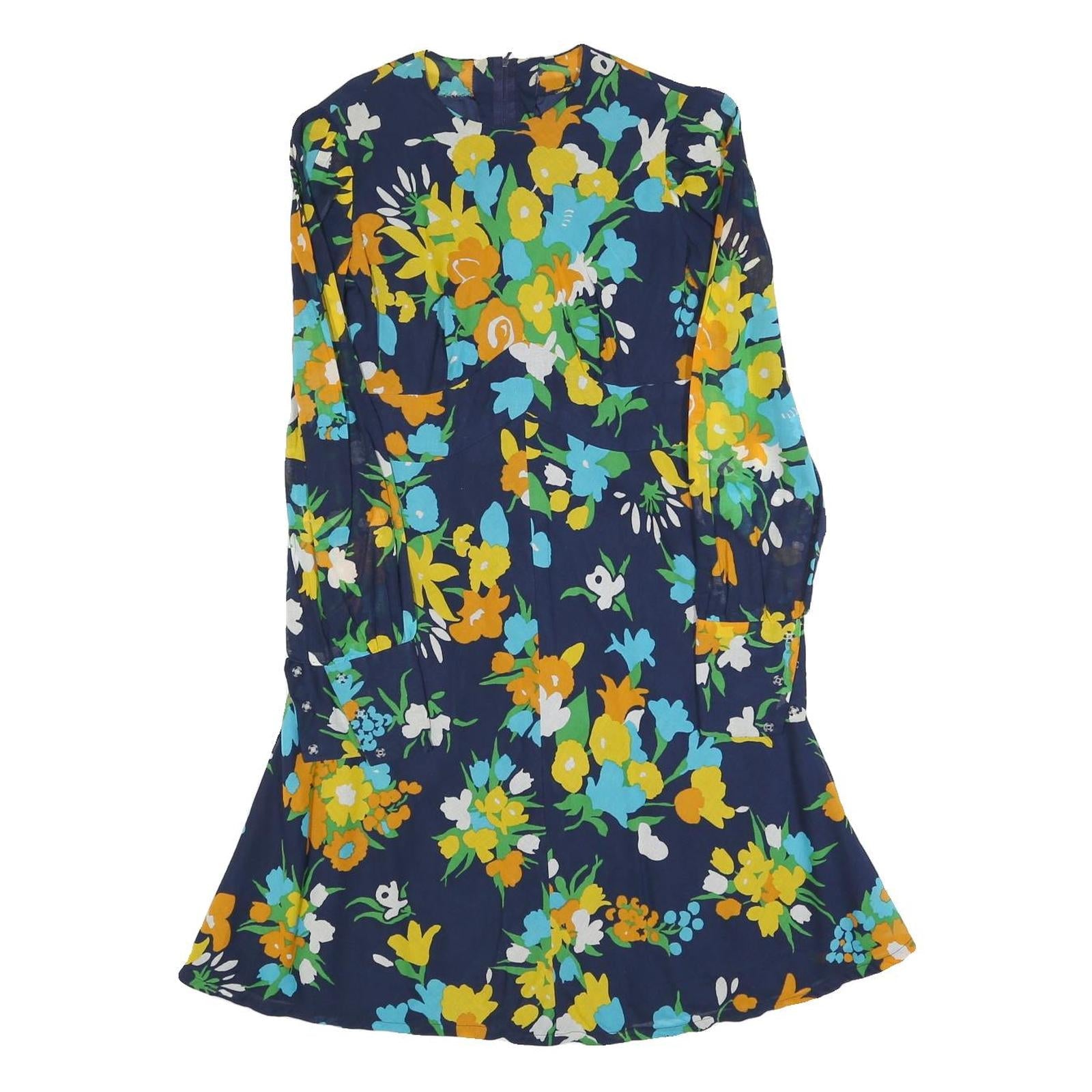 Womens Navy Blue Floral Shift Dress Long Sleeve S Bright Print Casual Refurbished - N/A refurbished available on Cerqular