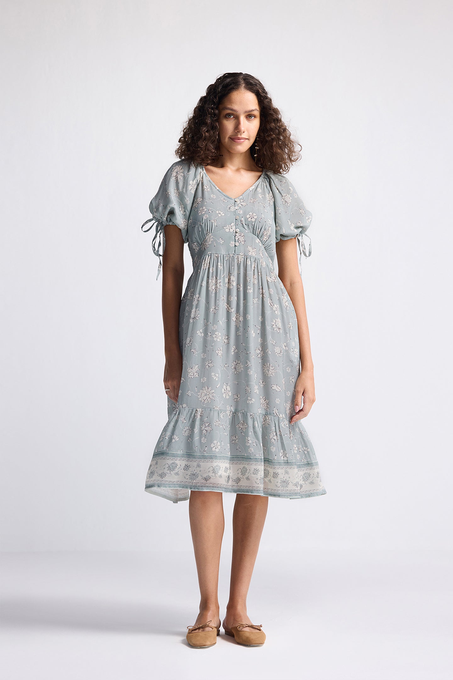 Puff Sleeve Midi Dress in Sage Green | Color: Serene Symphony | Size: 2XL Refurbished - Resistor (Note: This is a generic term for an electronic component, refurbished available on Cerqular