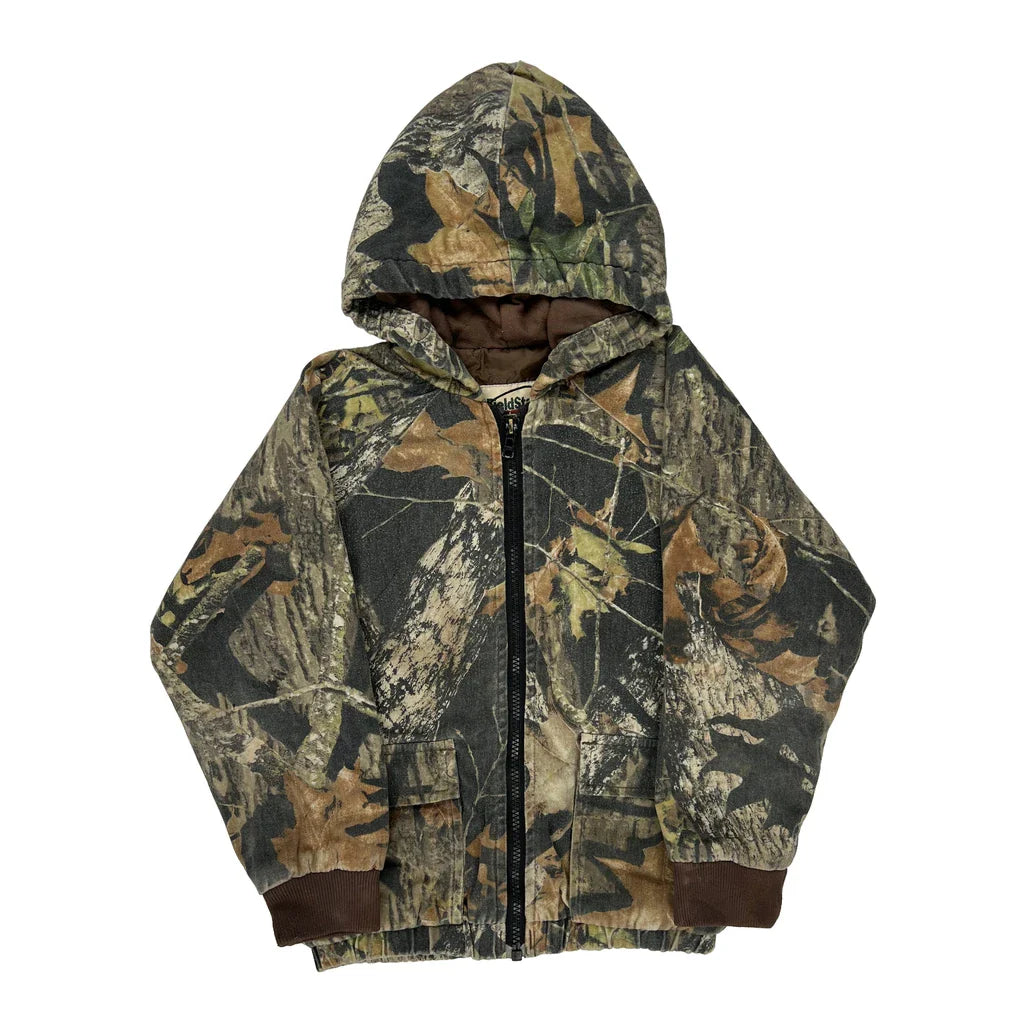 Age 6-7 Mossy Oak Camo Bomber Jacket - Small Camo Cotton Refurbished - Thrifted (note: this is a term often used to describe second- refurbished available on Cerqular