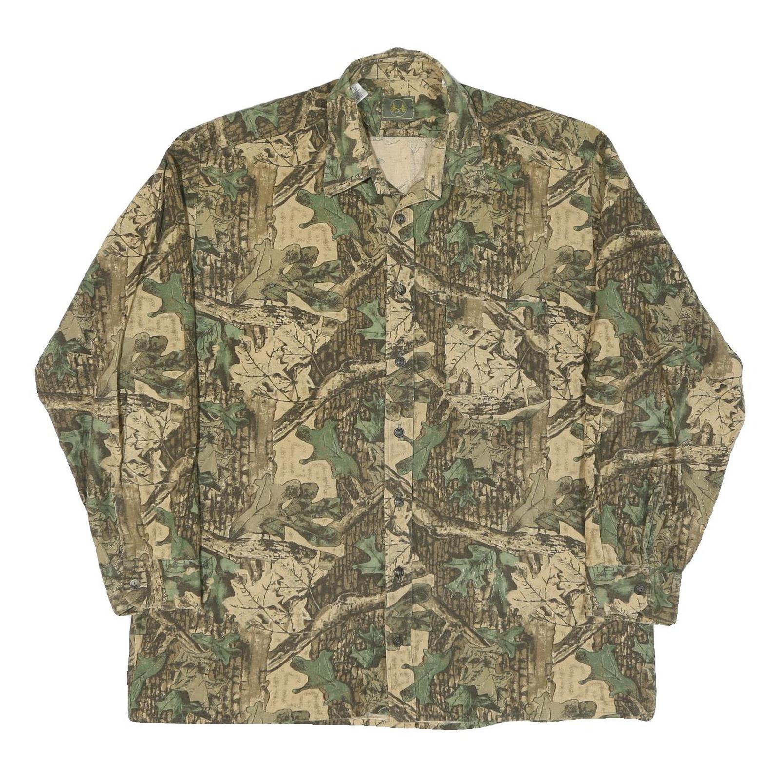 Mens Beige & Green Cotton Camouflage Shirt XL Long Sleeve Button-Up Casual Refurbished - N/A refurbished available on Cerqular