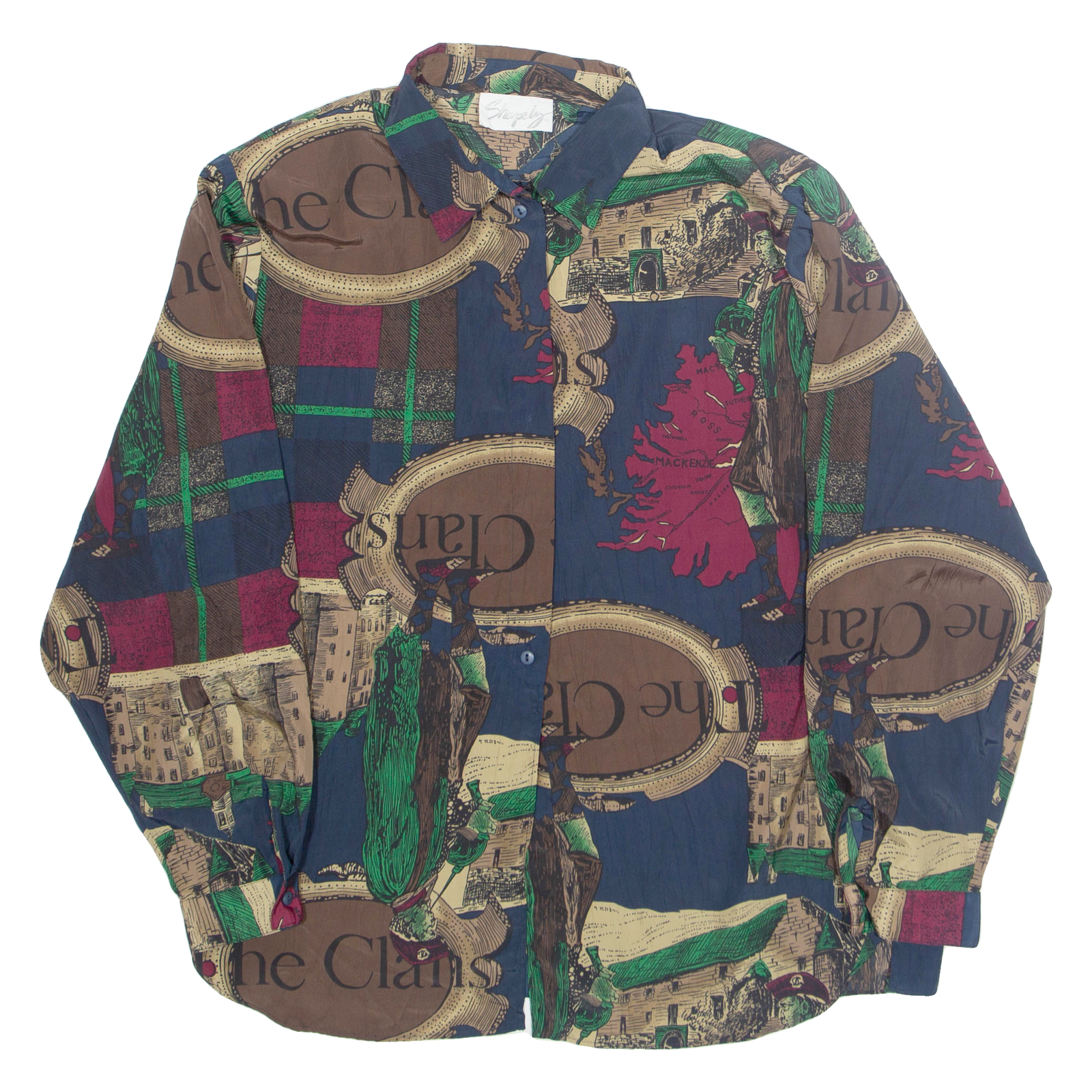SHAPELY Womens Printed Blouse Blue Collared Long Sleeve Crazy Pattern L Refurbished - N/A refurbished available on Cerqular