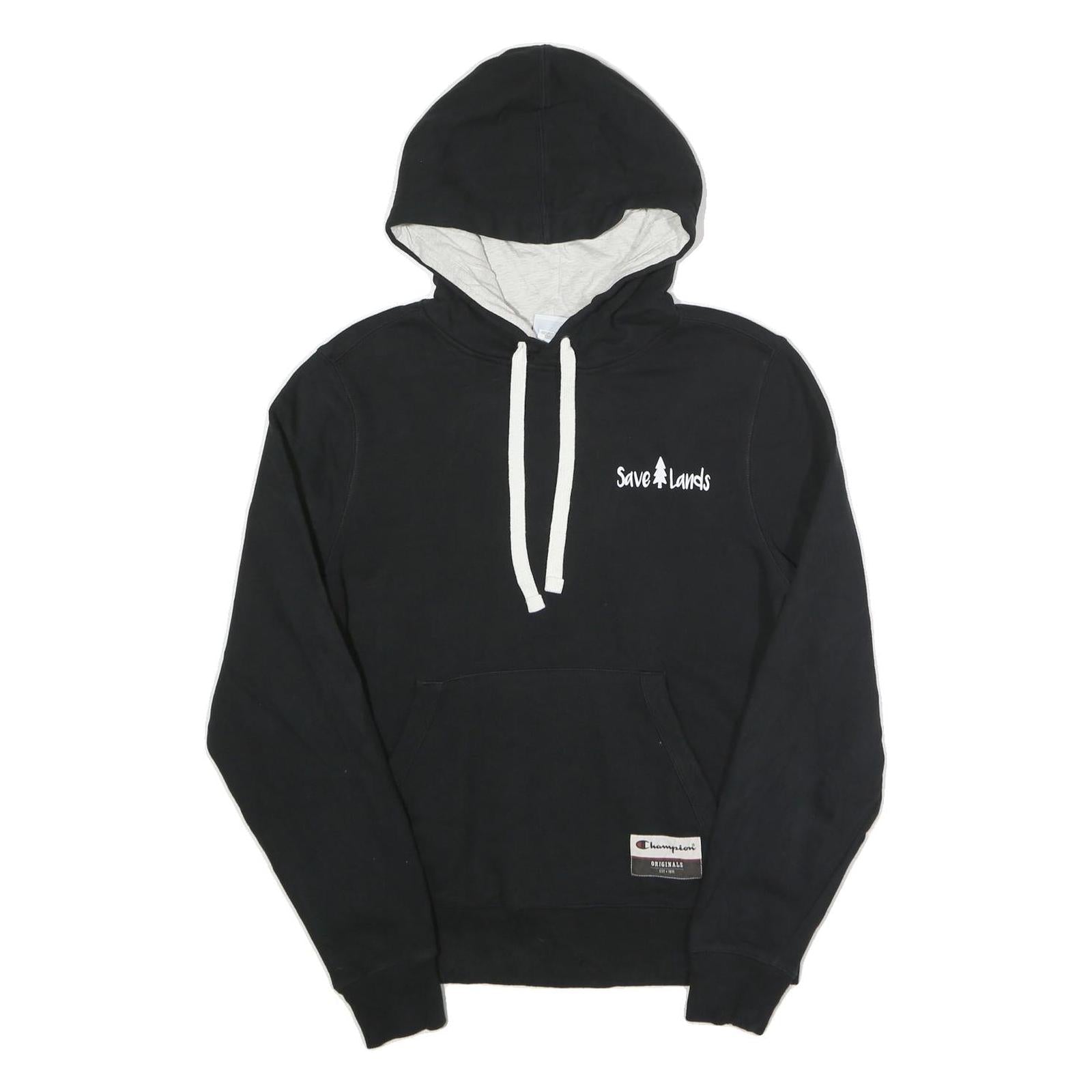 CHAMPION Mens Black Hoodie S Cotton Blend Pullover Save Lands Print Refurbished - N/A refurbished available on Cerqular