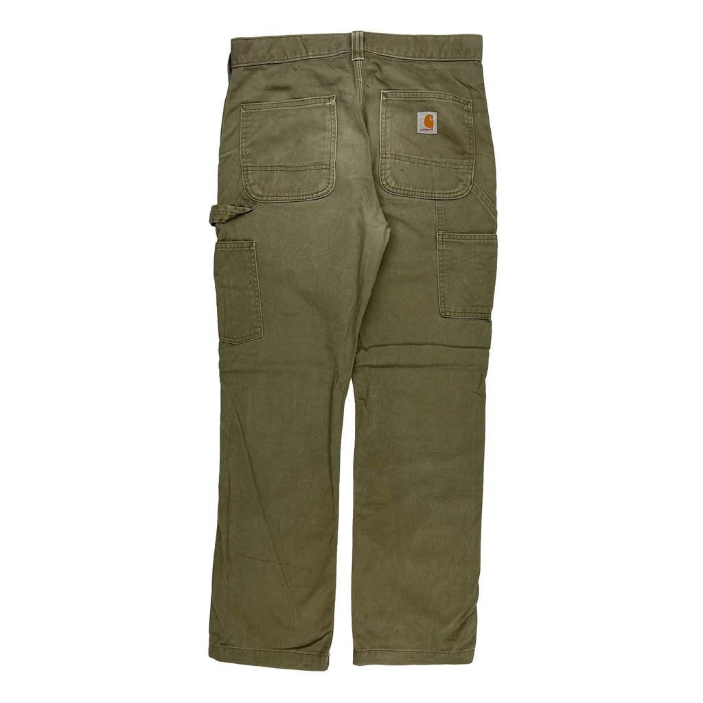 Carhartt Carpenter Trousers - 32W 30L Green Cotton Refurbished - Thrifted (note: this is a term often used to describe second- refurbished available on Cerqular