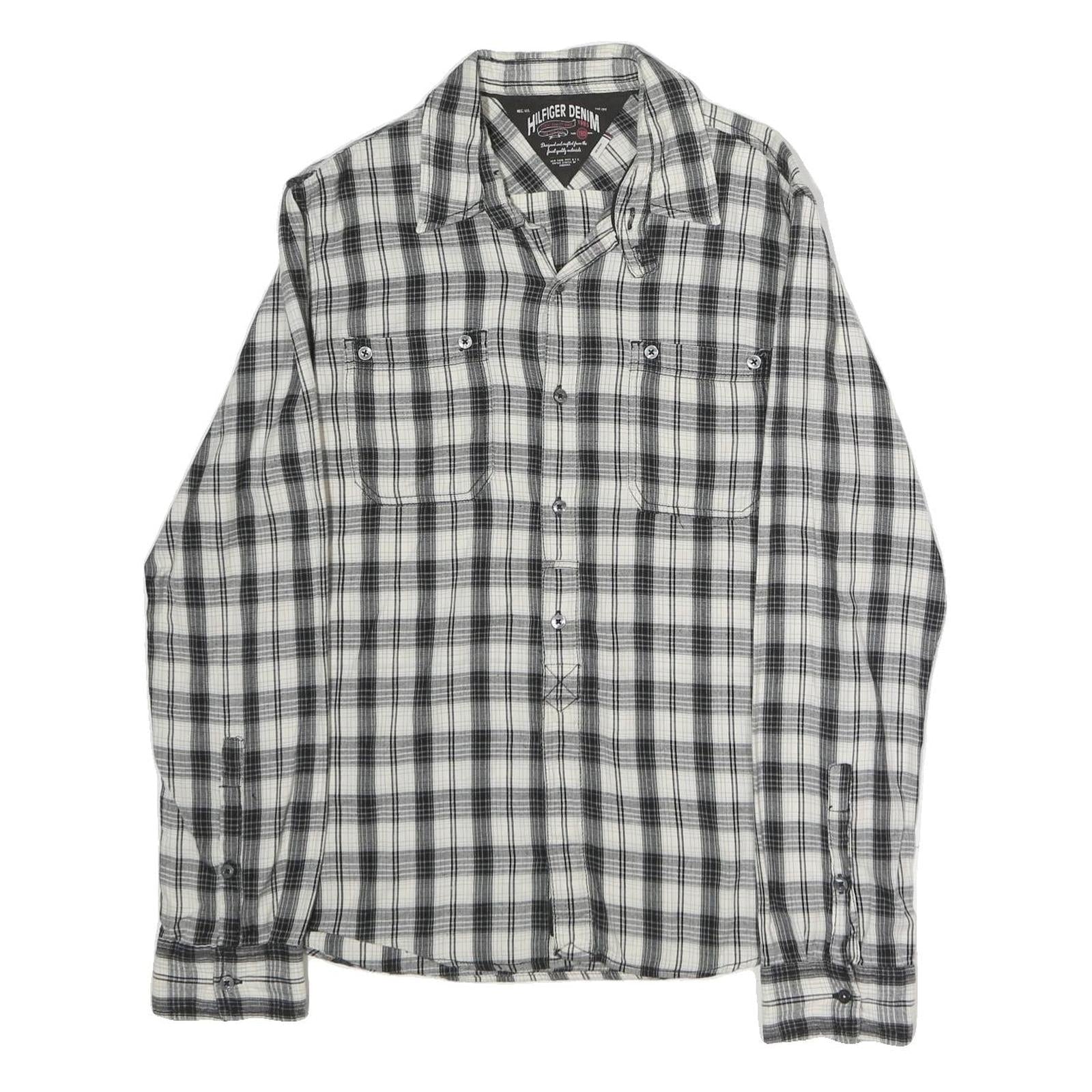 HILFIGER DENIM Mens Black & White Checked Shirt M Cotton Blend Long Sleeve Refurbished - N/A refurbished available on Cerqular