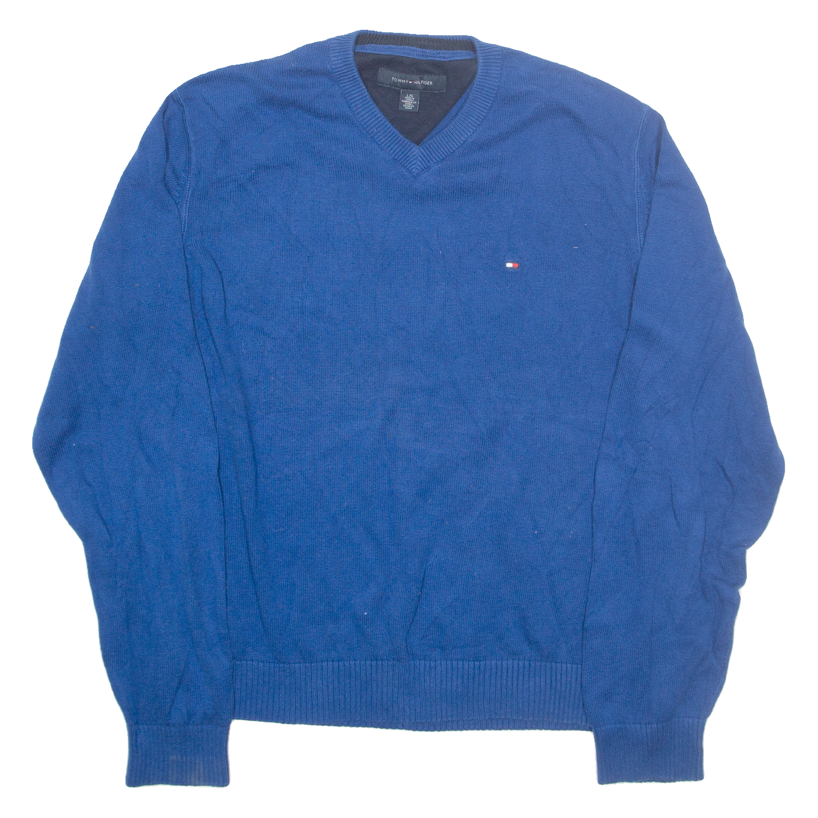 TOMMY HILFIGER Mens Jumper Blue V-Neck Tight Knit L Refurbished - N/A refurbished available on Cerqular