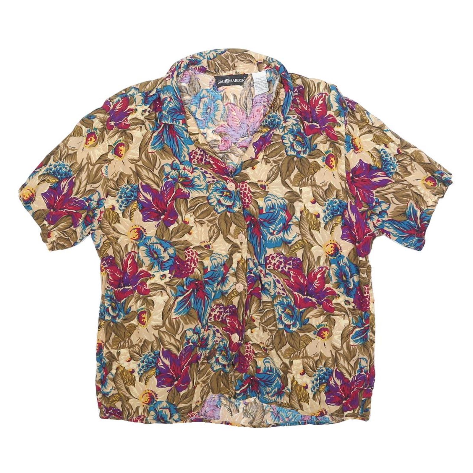 SAG HARBOR Womens Beige Printed Shirt Short Sleeve Collared M Floral Polyester Refurbished - N/A refurbished available on Cerqular