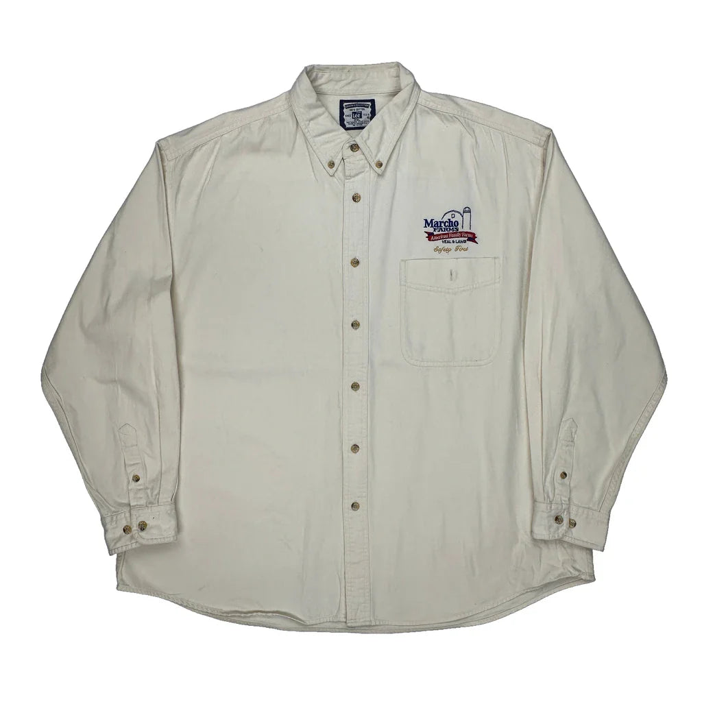 Marcho Farms Lee Shirt - 2XL Cream Cotton Refurbished - Thrifted (note: this is a term often used to describe second- refurbished available on Cerqular