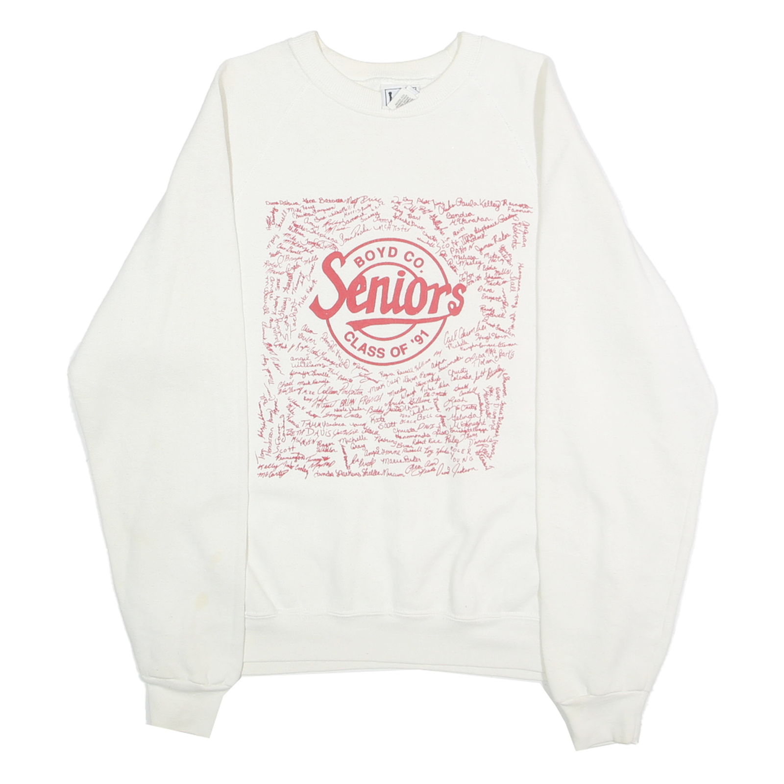 LEE Mens White Boyd Co Seniors Class Of 91 Crew Neck XL Sweatshirt Cotton Blend Refurbished - N/A refurbished available on Cerqular