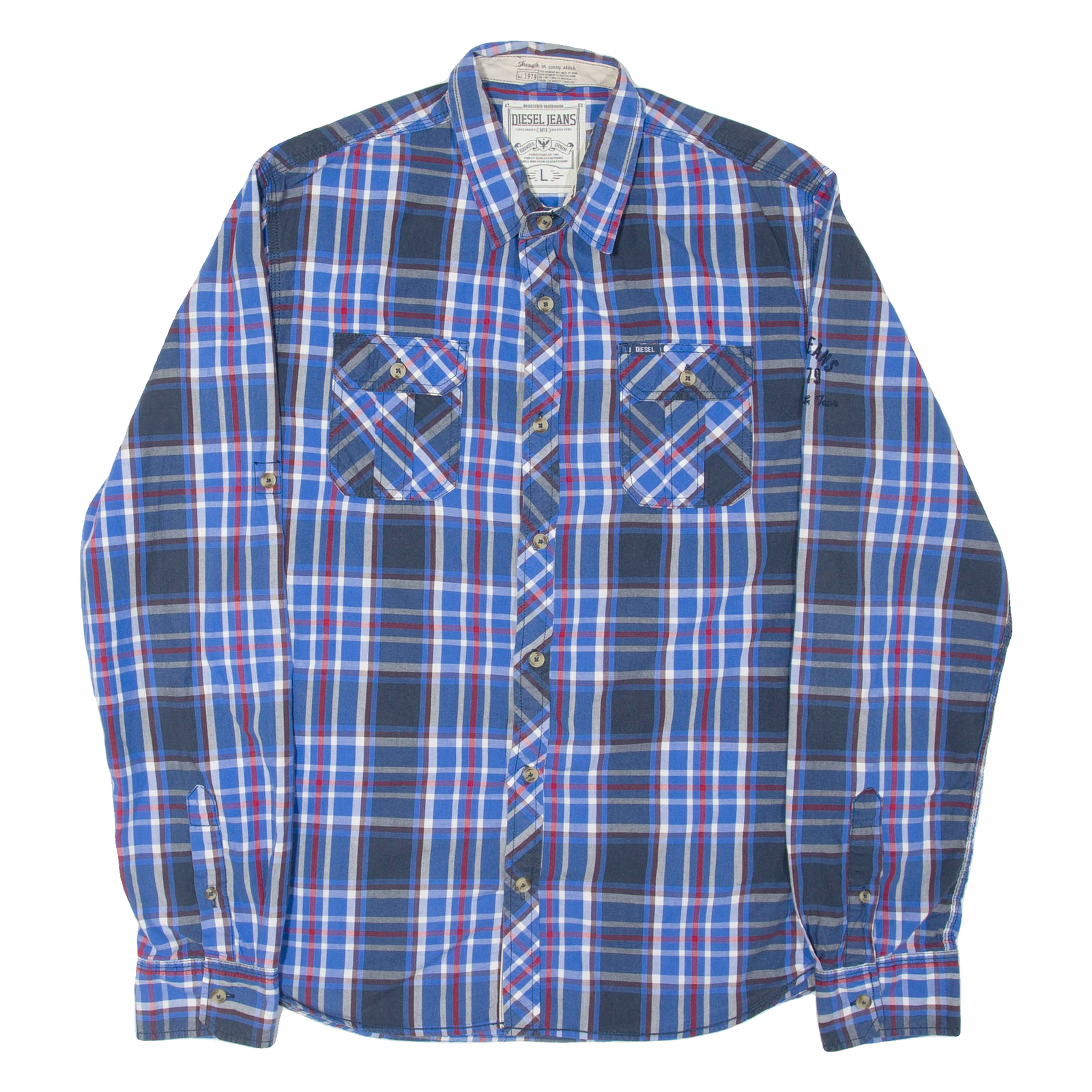 DIESEL Mens Shirt Blue 90s Plaid Long Sleeve L Refurbished - N/A refurbished available on Cerqular