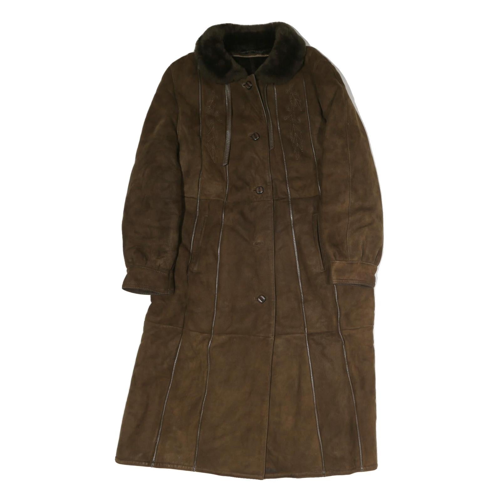 Womens Brown Faux Fur Collar Button Jacket L Polyester Plain Long Sleeve Refurbished - N/A refurbished available on Cerqular