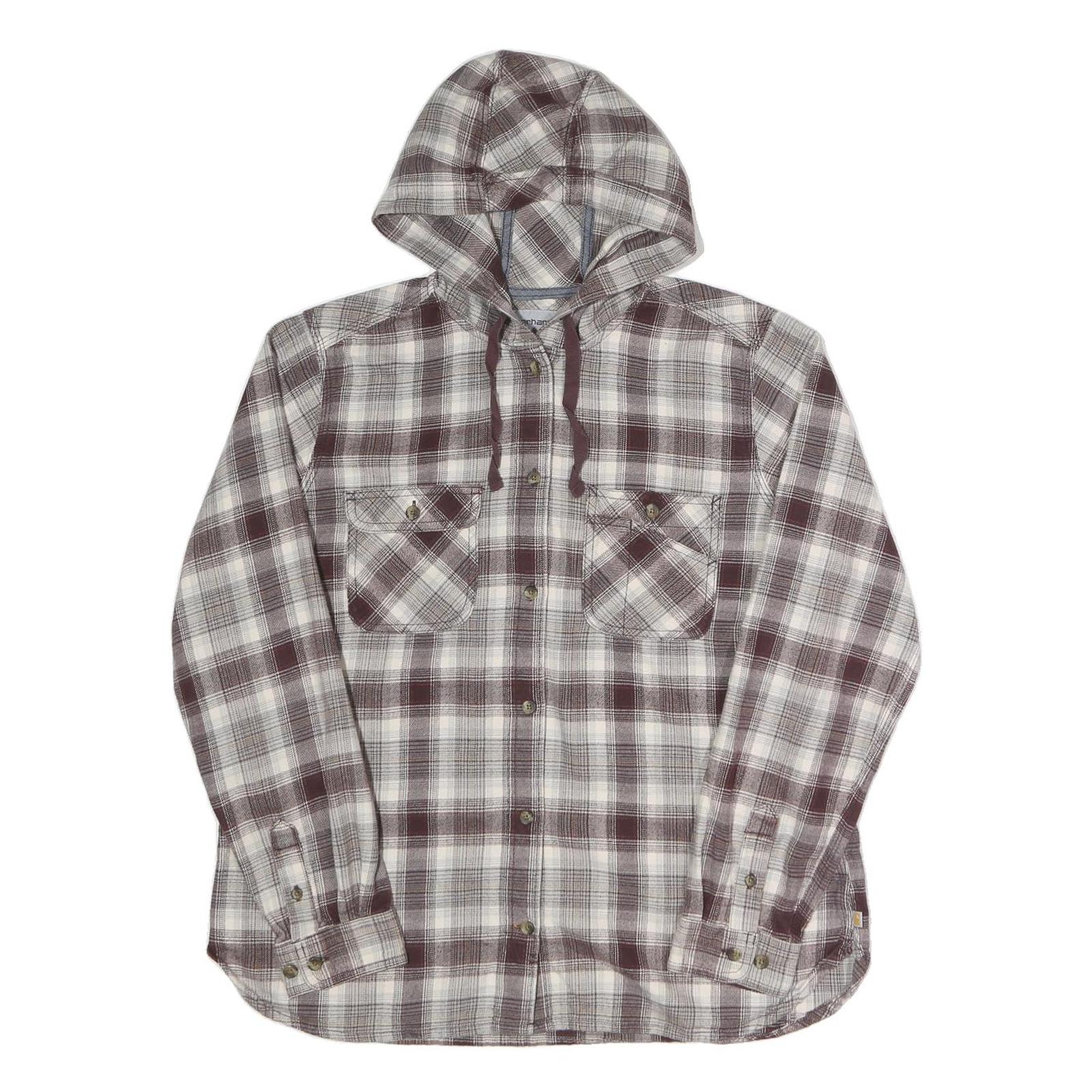 CARHARTT Womens White & Brown Hooded Plaid Cotton Shirt L Casual Workwear Refurbished - N/A refurbished available on Cerqular