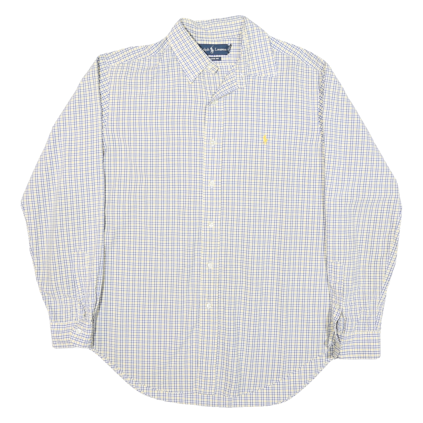 RALPH LAUREN Mens Blue & Yellow Check Shirt L Classic Fit Cotton Blend Refurbished - N/A refurbished available on Cerqular