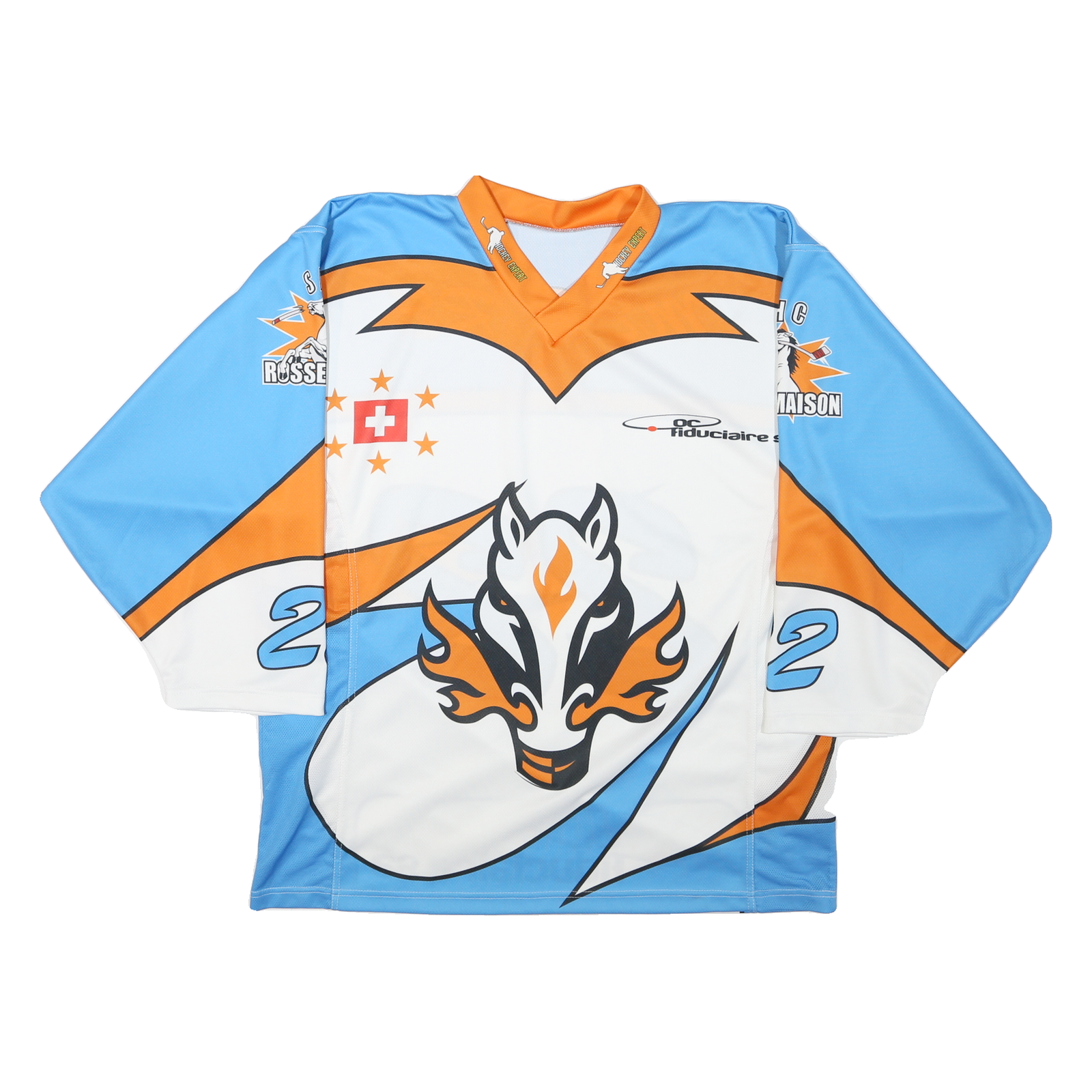 Mens Blue & Orange Graphic T-Shirt 2XL Long Sleeve V-Neck Sport Jersey Refurbished - N/A refurbished available on Cerqular