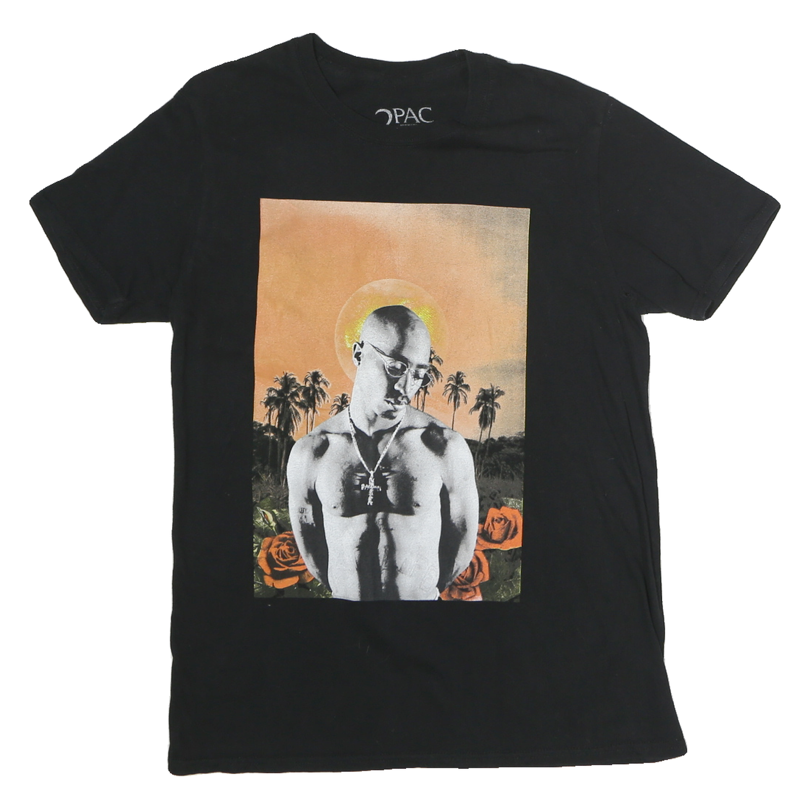 2PAC Mens Black Graphic T-Shirt M Short Sleeve Crew Neck Rapper Print Refurbished - N/A refurbished available on Cerqular