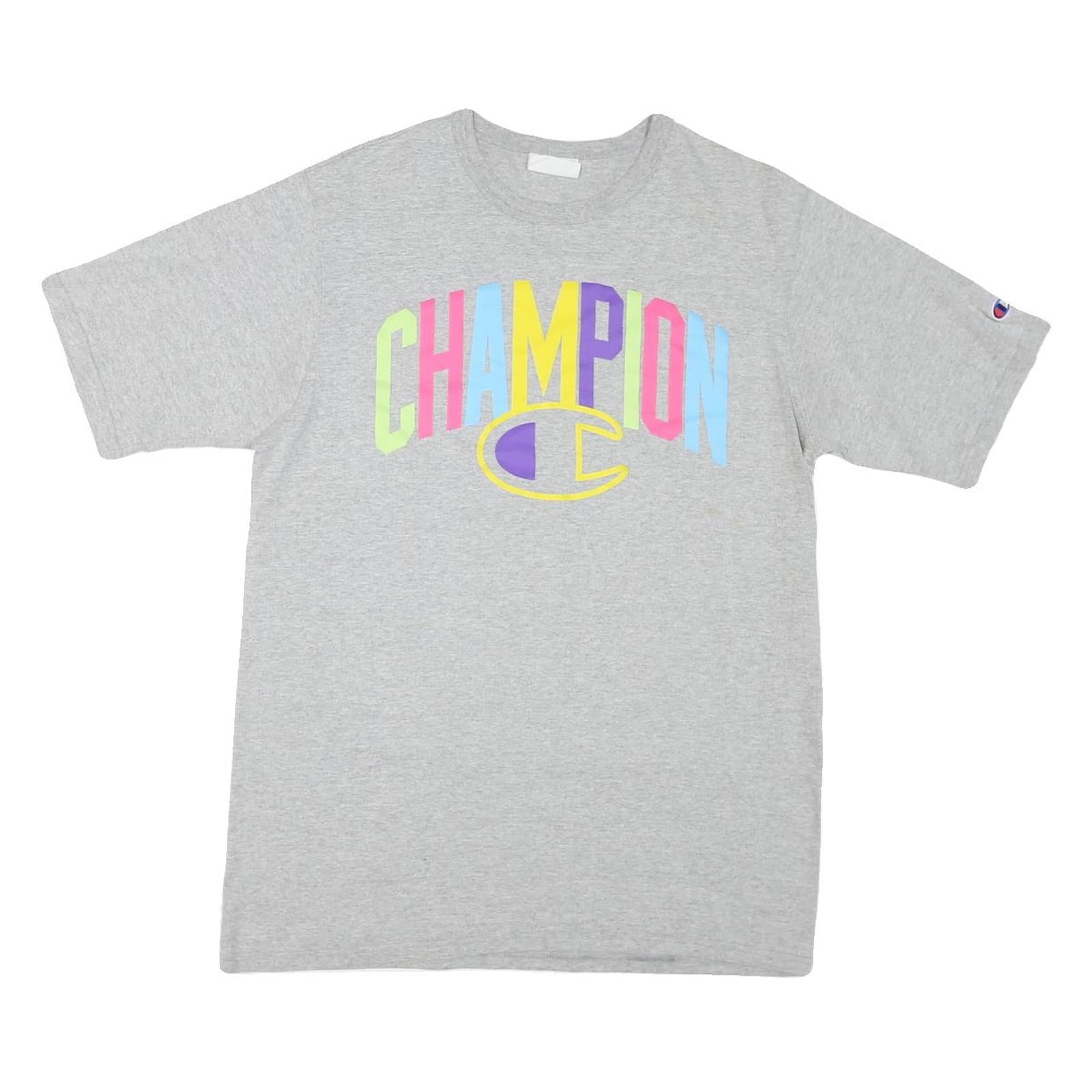 CHAMPION Mens Grey Colourblock Graphic T-Shirt L Short Sleeve Crew Neck Refurbished - N/A refurbished available on Cerqular