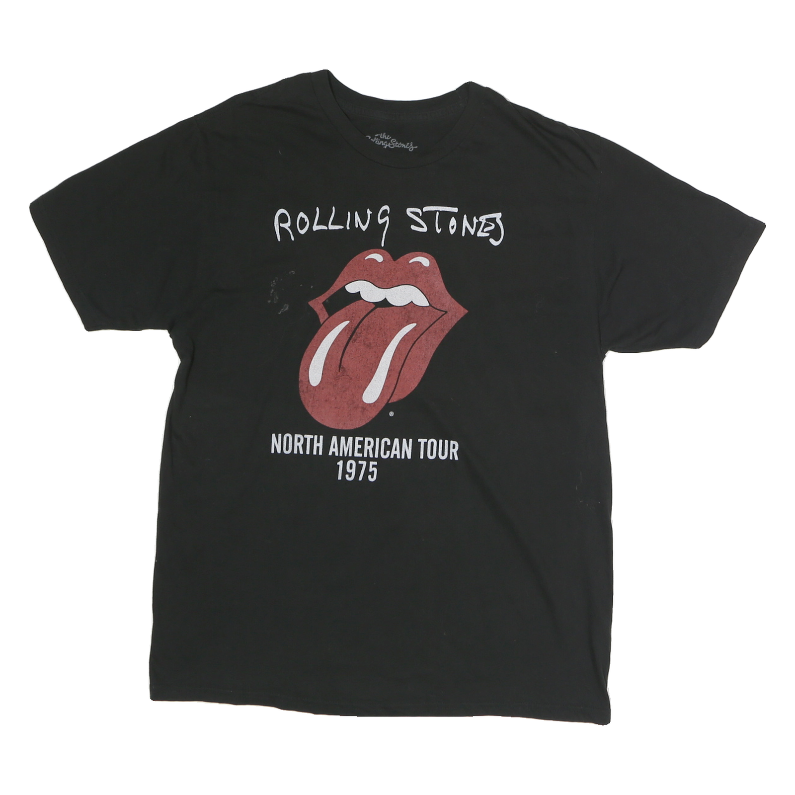 THE ROLLING STONES Mens Black L North American Tour 1975 Graphic T-Shirt Short Refurbished - N/A refurbished available on Cerqular
