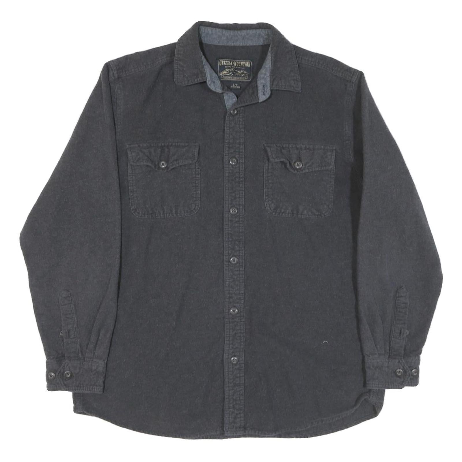 GRIZZLY MOUNTAIN Mens Black Cotton Blend Shirt L Button Front Casual Outdoor Refurbished - N/A refurbished available on Cerqular
